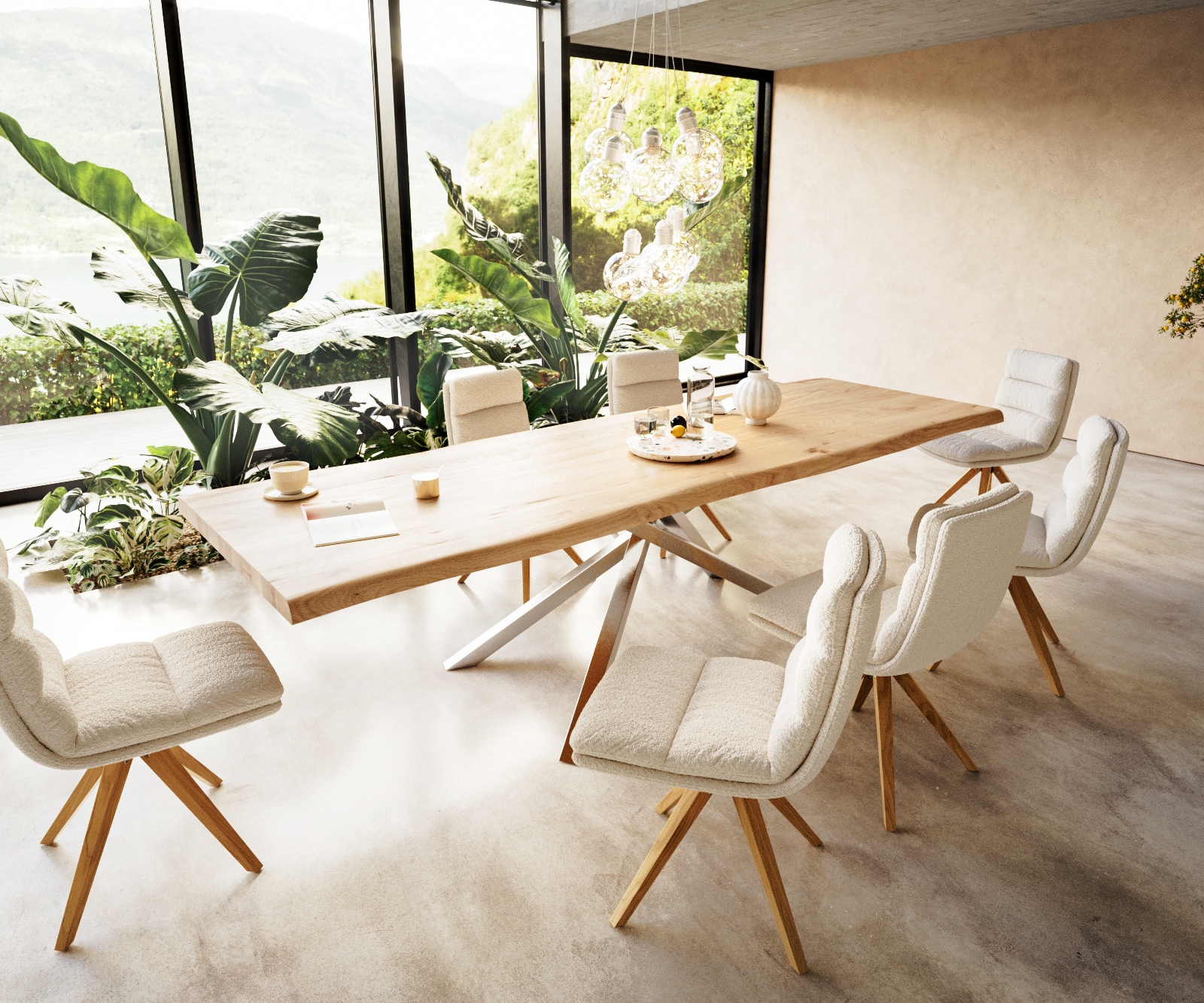 Table à manger Edge 300x100 chêne nature cadre croisé rectangle acier inoxydable Live-Edge 5 Table à manger Edge 300x100 chêne nature cadre croisé rectangle acier inoxydable Live-Edge 5