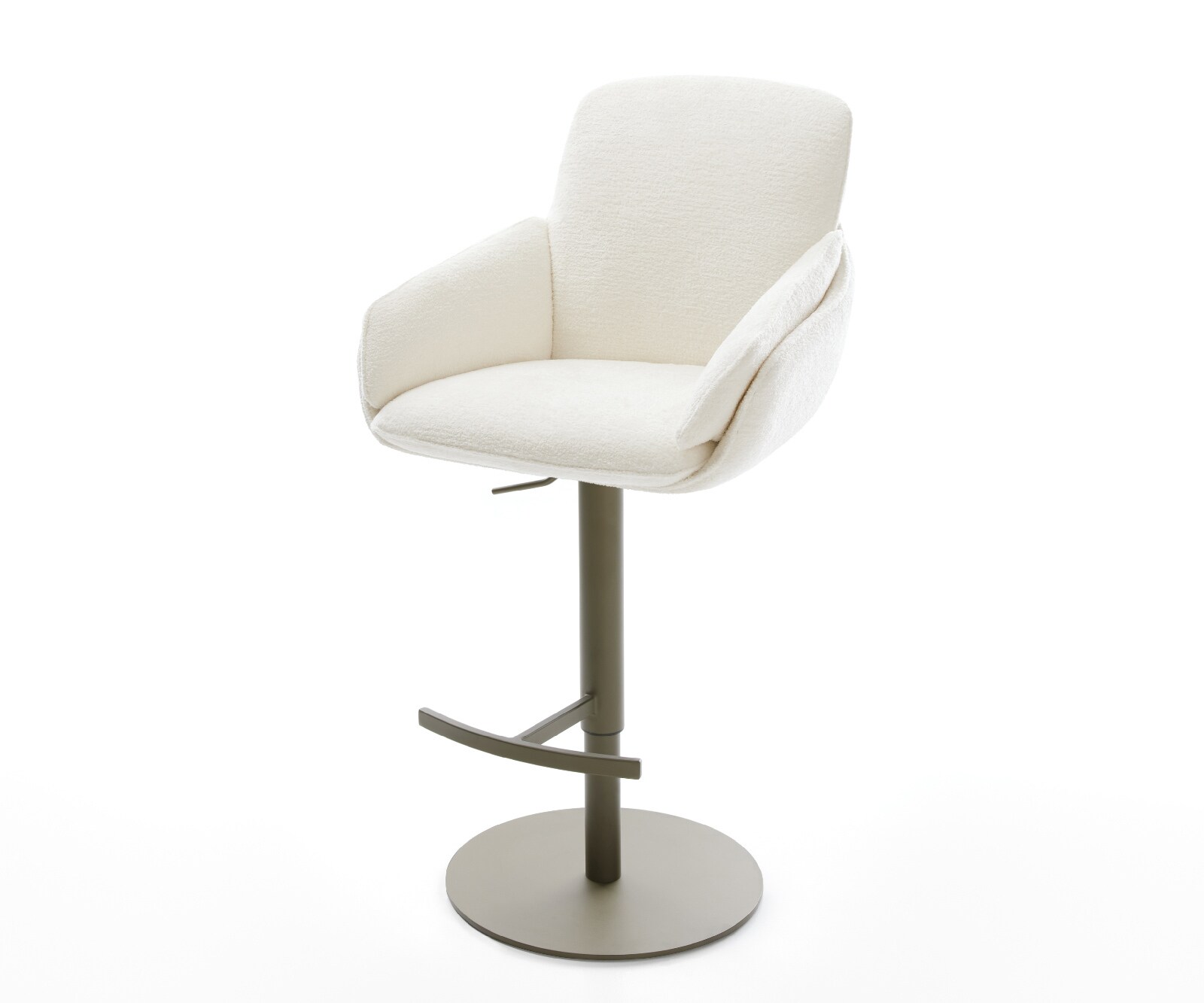 Chaise-de-bar Luan-Flex Bouclé doux Beige Pied pivotant réglable en hauteur couleur titane Couleur titane