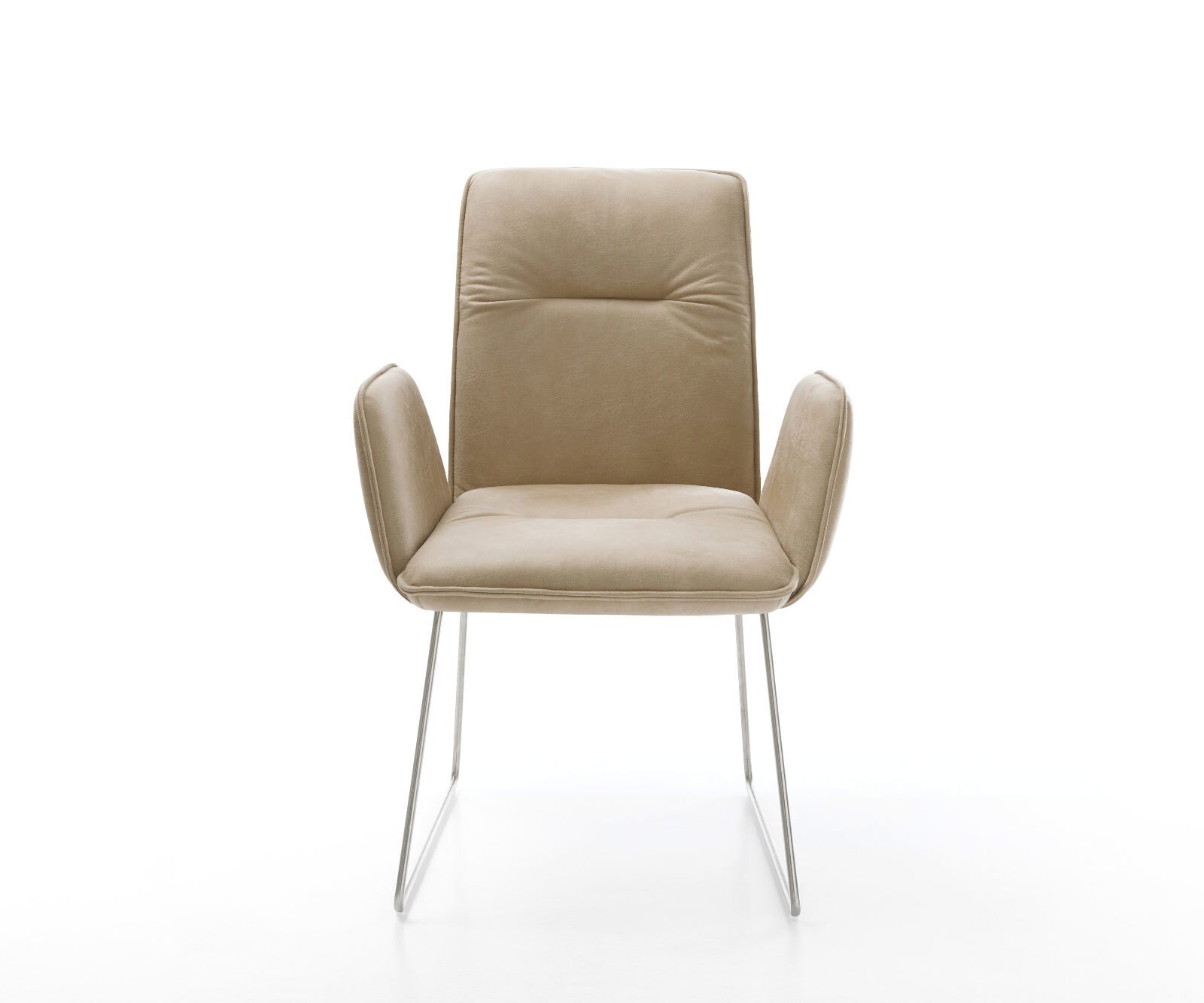 Chaise-de-salle-à-manger Vinja-Flex microvelours beige vintage pied trapèze acier inoxydable brossé 1
