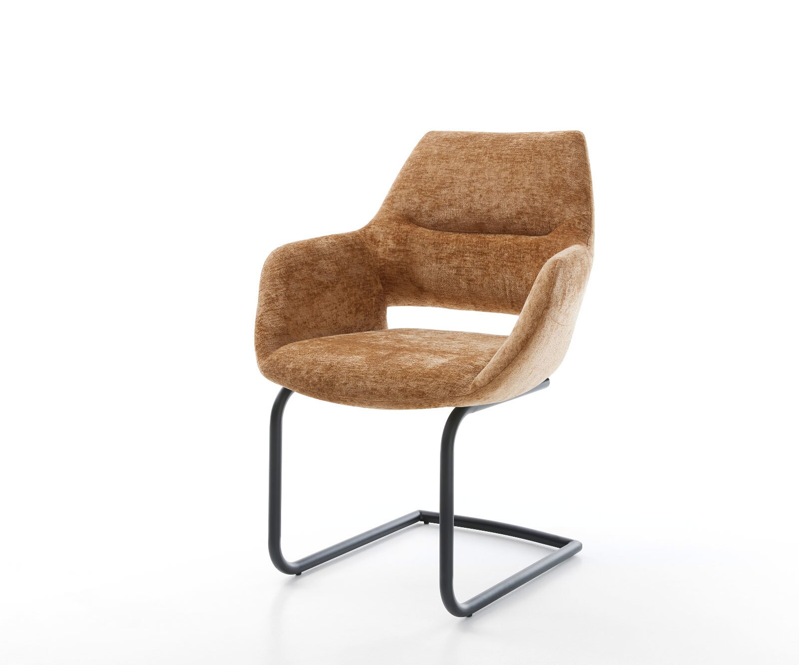 Cantilever Yago-Flex avec accoudoirs chenille rouille pied cantilever rond noir ressorts ensachés Cantilever Yago-Flex avec accoudoirs chenille rouille pied cantilever rond noir ressorts ensachés