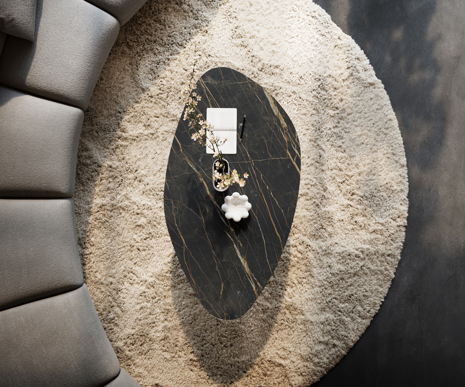 Table basse Edge Organique 140x76 cm céramique Laminam® Noir Desir brun Parabi métal noir 6