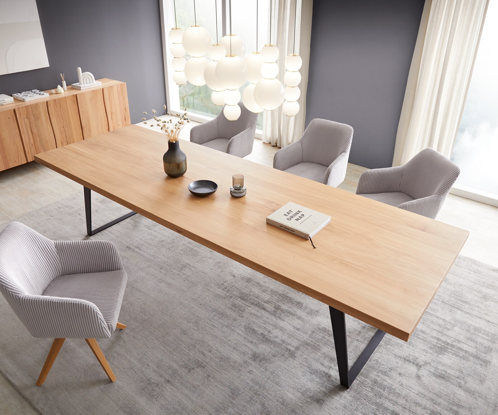 Table à manger Edge 300x100 chêne nature métal inclinée noir 4