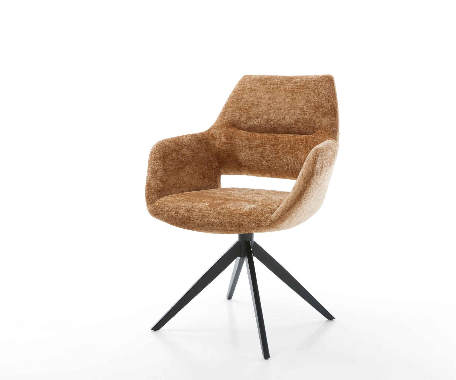Chaise-pivotante Yago-Flex avec accoudoirs chenille rouille pied croisé large noir pivotement sur 360° fonction bascule ressorts ensachés