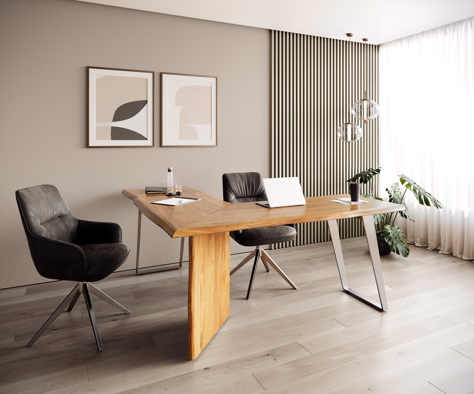 Bureau Live-Edge 170x170 acacia nature cadre gris tronc d'arbre Bureau Live-Edge 170x170 acacia nature cadre gris tronc d'arbre