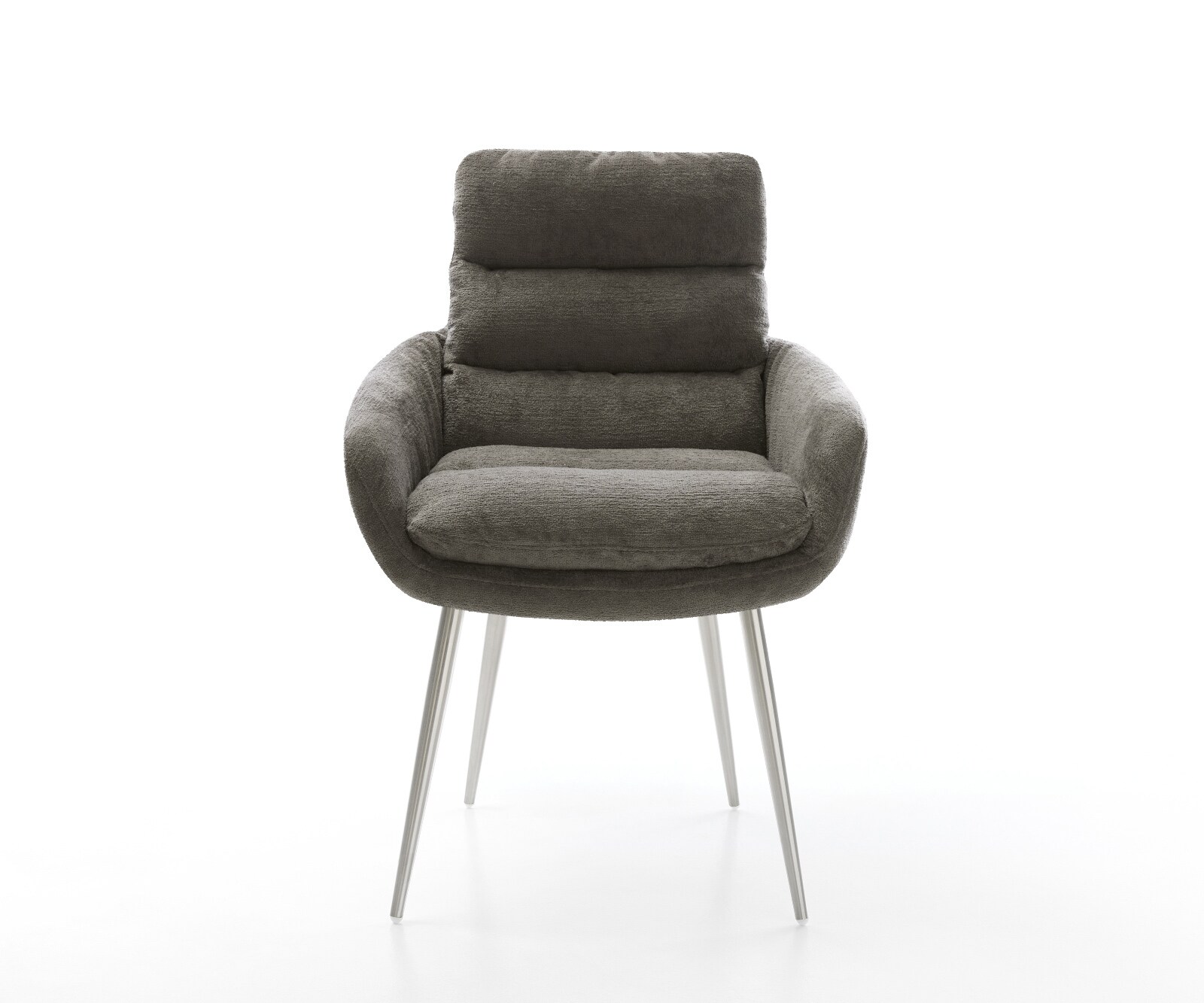 Chaise-de-salle-à-manger Abelia-Flex avec accoudoirs bouclé doux couleur boue 4 pieds coniques acier inoxydable 1