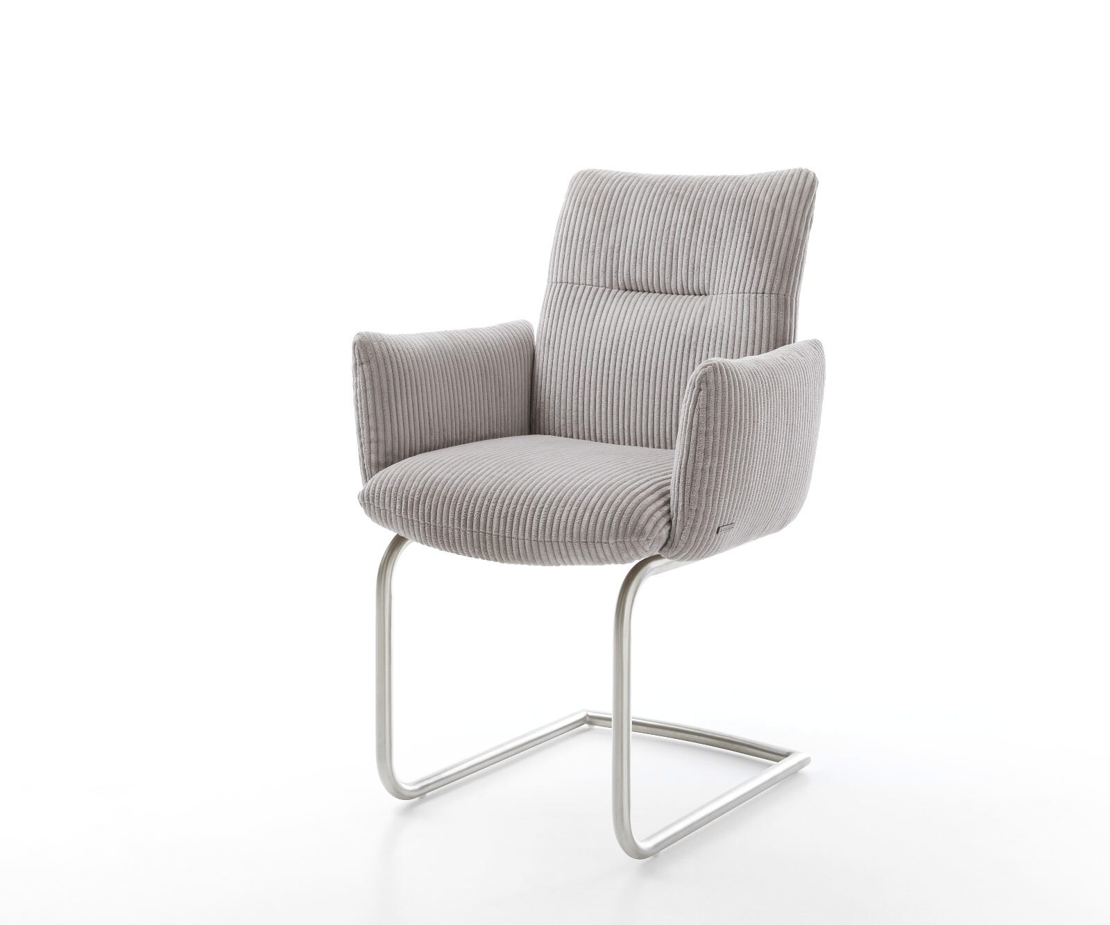 Cantilever Jova-Flex avec accoudoirs côtelé gris argenté pied cantilever rond acier inoxydable brossé ressorts ensachés 1