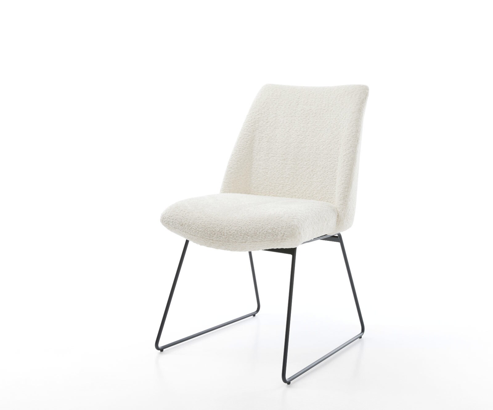Chaise-de-salle-à-manger Elso-Flex bouclé blanc pied trapèze noir ressorts ensachés