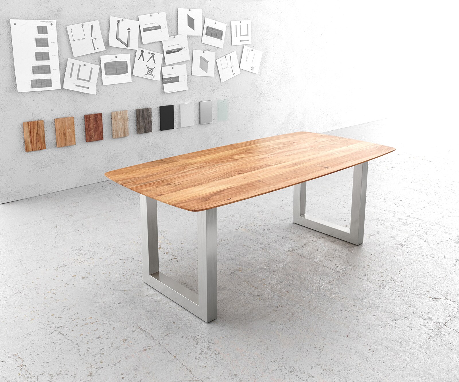 Table à manger Edge Boot 200x100 Acacia Naturel Acier Inoxydable Large Bord Suisse 1