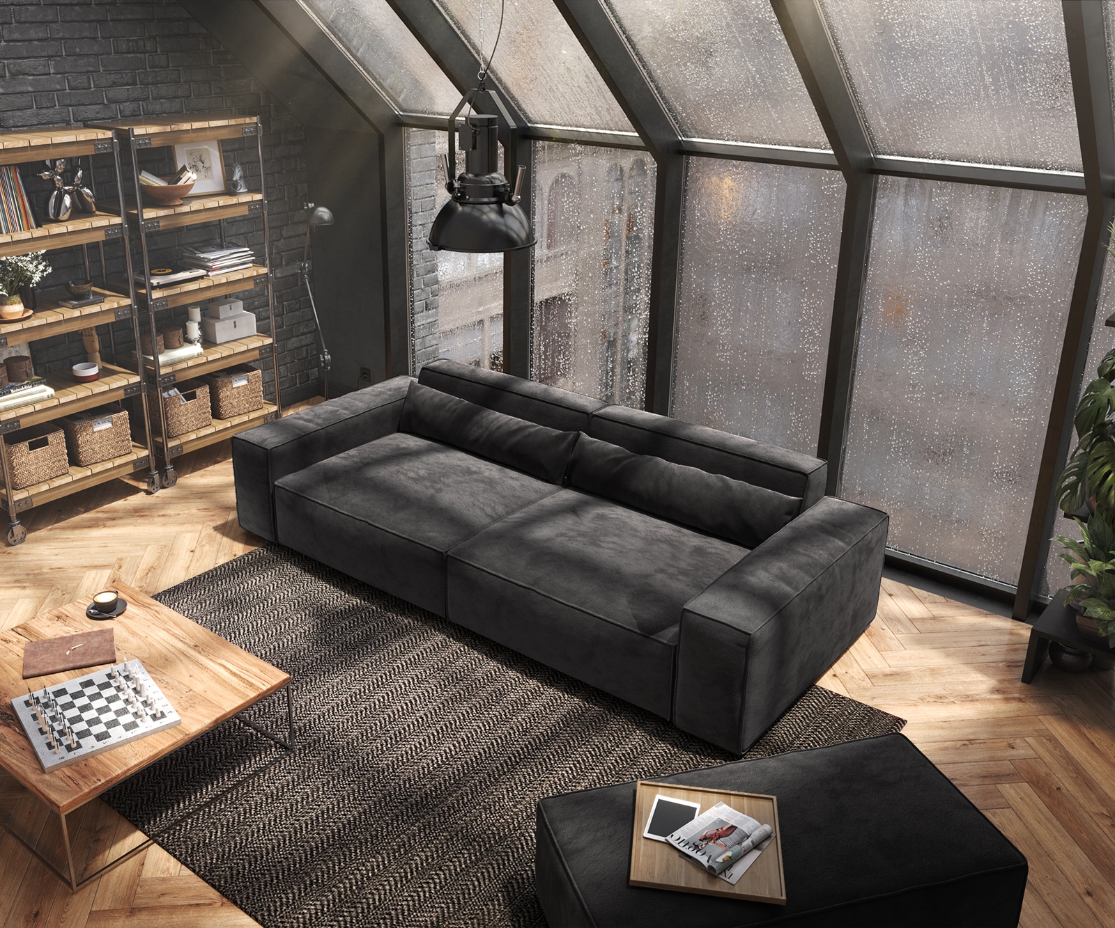 Grand Canapé Sirpio XL 270x130 cm Microfibre Noir avec Tabouret 4 Grand Canapé Sirpio XL 270x130 cm Microfibre Noir avec Tabouret 4