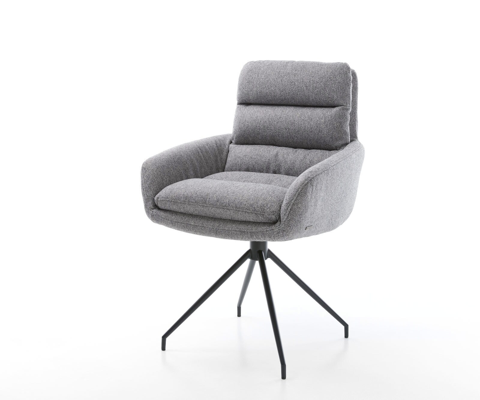 Chaise-de-salle-à-manger Abelia-Flex avec accoudoirs tissu texturé gris clair pied croisé conique noir