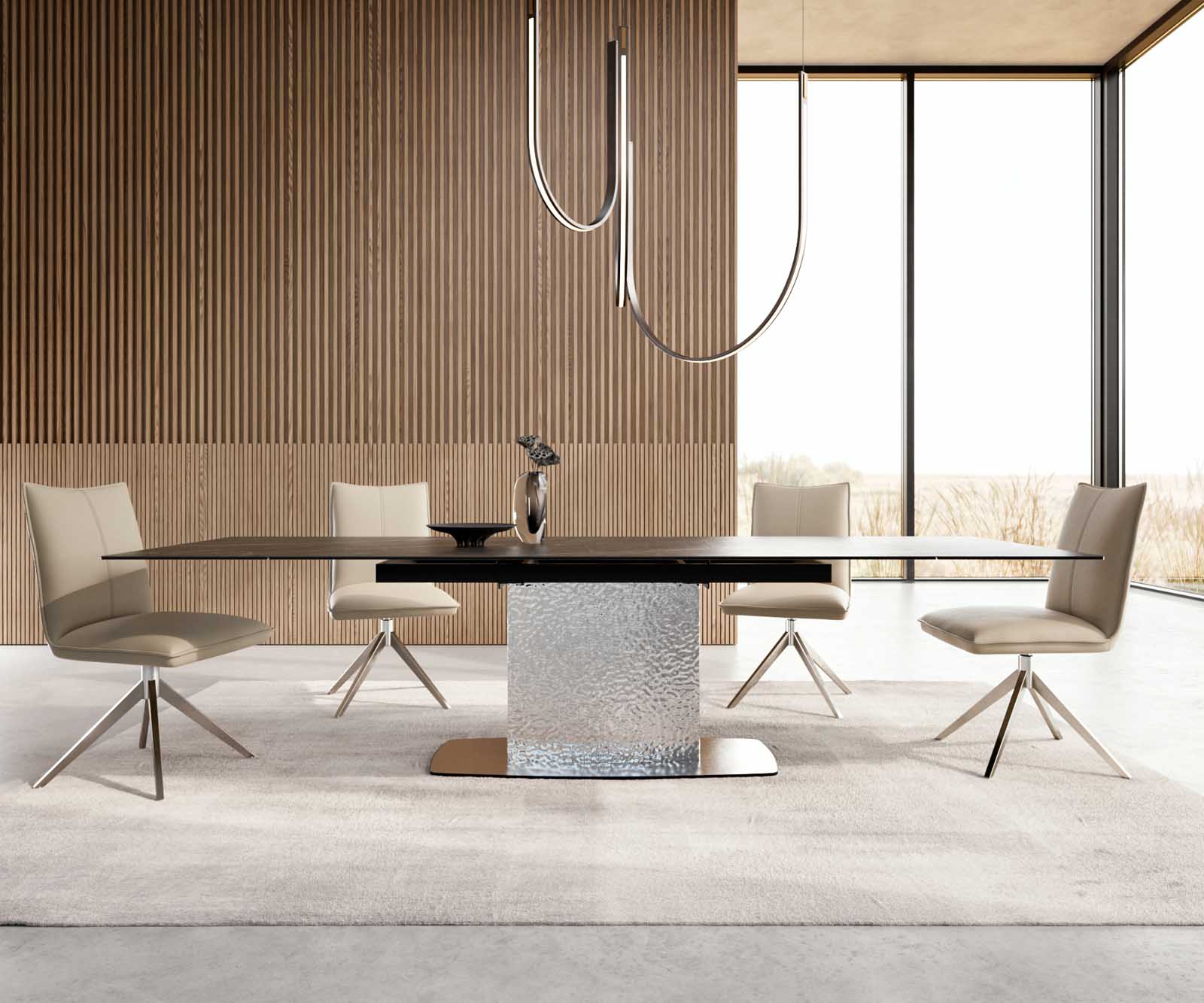 Table à manger Edge 200-300x100 céramique Laminam®Noir Desir marron Wave acier inoxydable extensible 1
