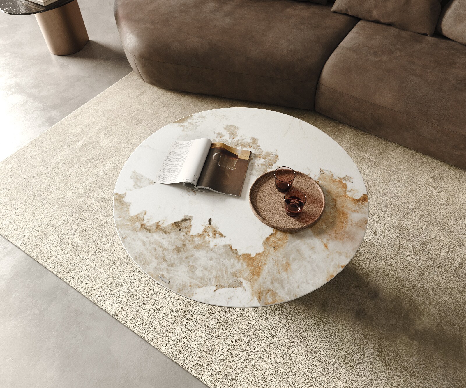 Table basse Edge rond 100x100 cm céramique Minas Melange finition effet titane 4