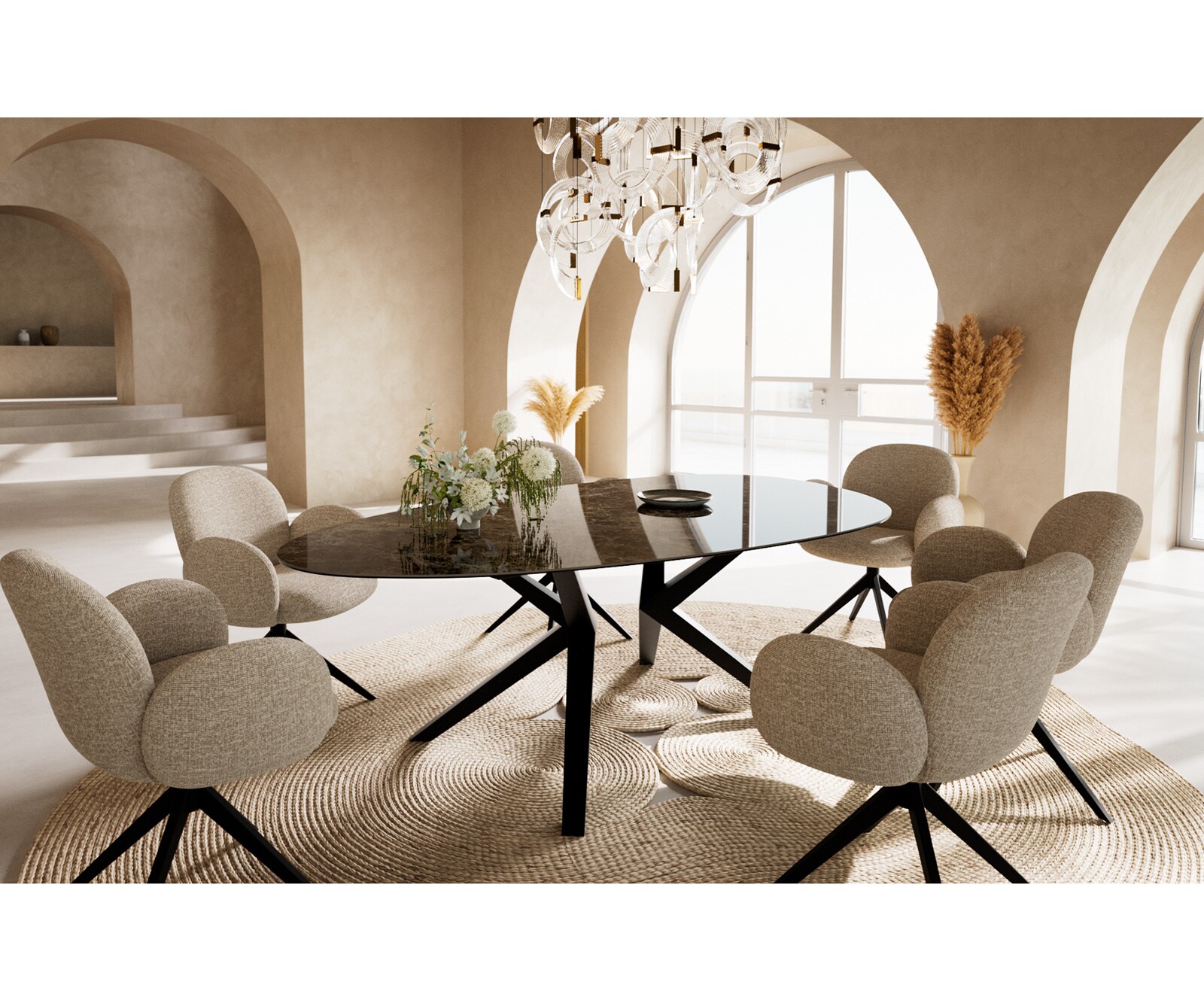 Table à manger Edge Ovale 220x120 Céramique Laminam®Emperador Extra Lucidato Marron foncé Zenthara anguleux Métal Noir 5