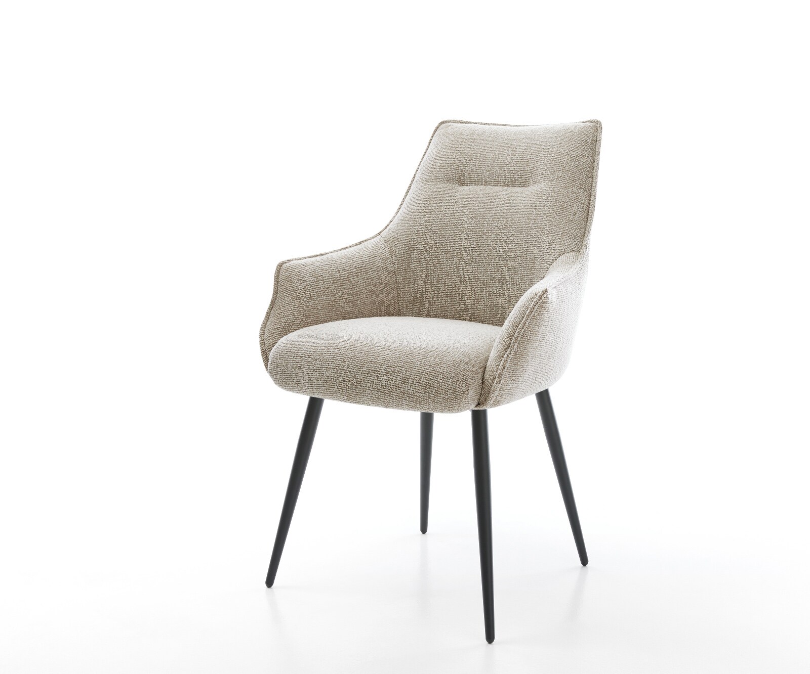 Chaise-de-salle-à-manger Alja-Flex avec accoudoirs tissu tissé doux beige 4 pieds coniques noir resorts ensachés 1