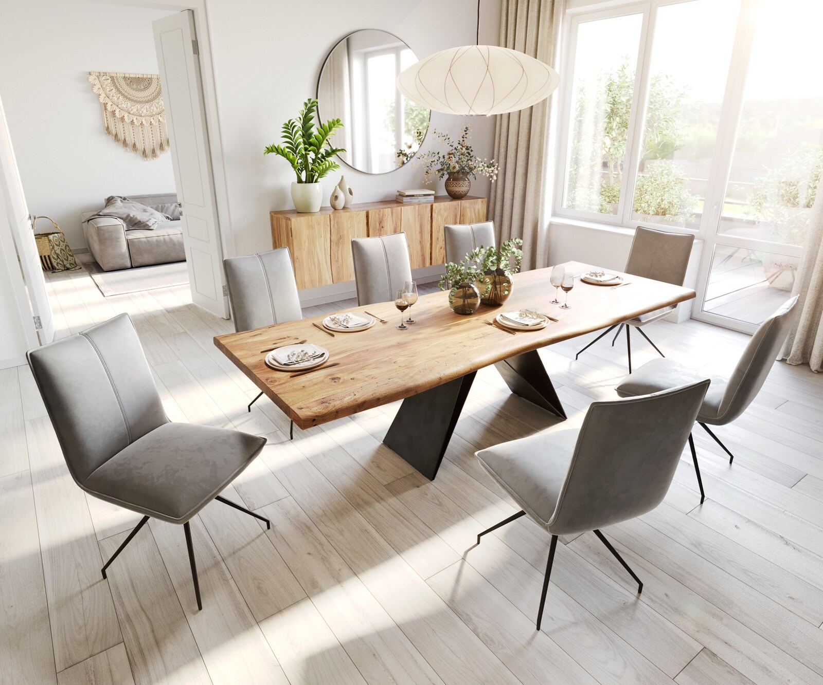 Chaise-de-salle-à-manger Lelio-Flex velours gris pied croisé conique noir ressorts ensachés 3 Chaise-de-salle-à-manger Lelio-Flex velours gris pied croisé conique noir ressorts ensachés 3