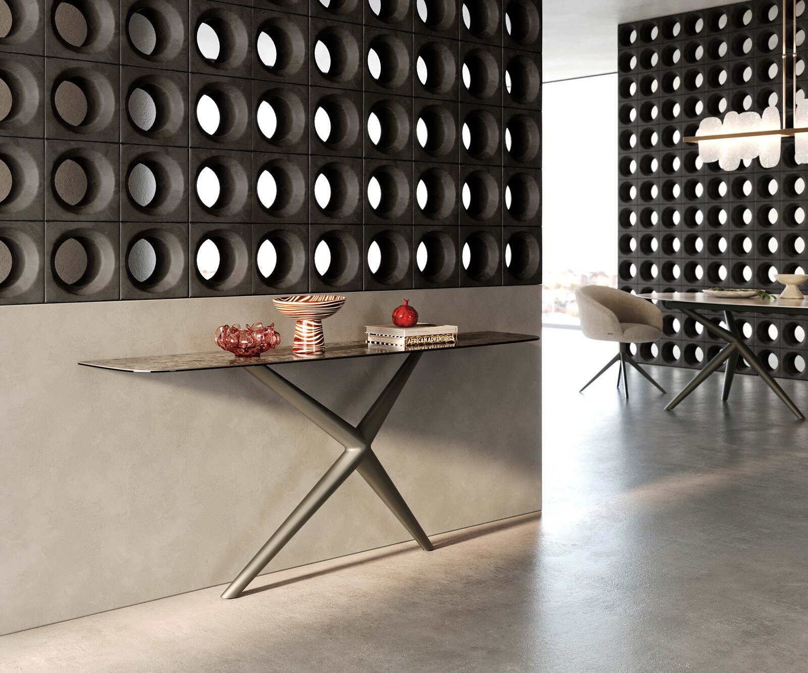 Console Edge forme bateau 180x40 cm Céramique Emperador Extra Lucidato Dunkelbraun Estelo Métal Effektfinish Titan 7