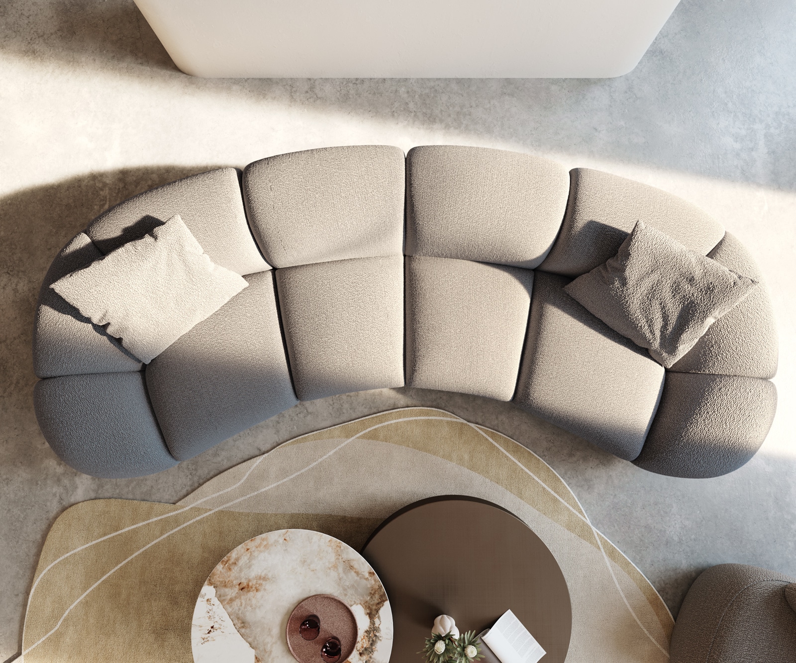 Grand canapé Lunna 360x175 cm Bouclé gris argenté 2 coussins 3 Grand canapé Lunna 360x175 cm Bouclé gris argenté 2 coussins 3