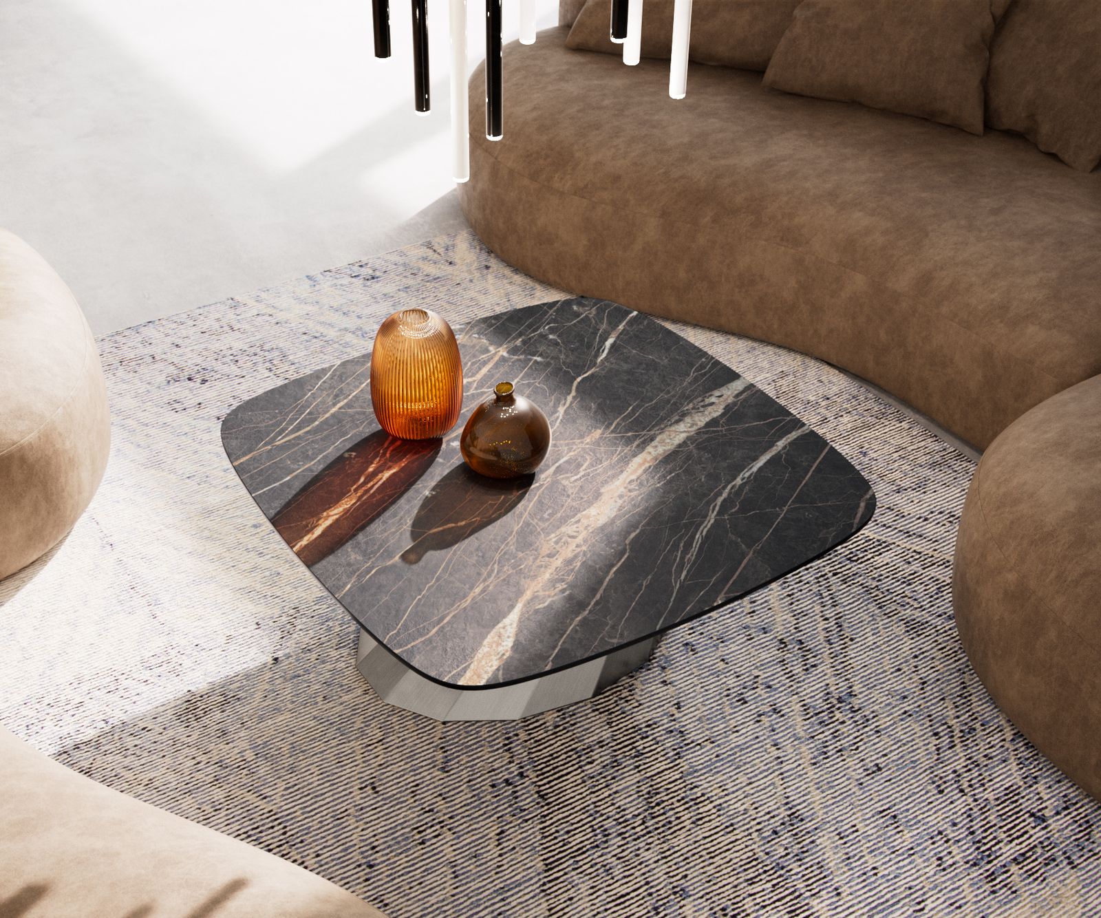 Table basse Edge Boot 90x90 cm céramique Laminam® Noir Desir brun Parabi acier inoxydable brossé 4