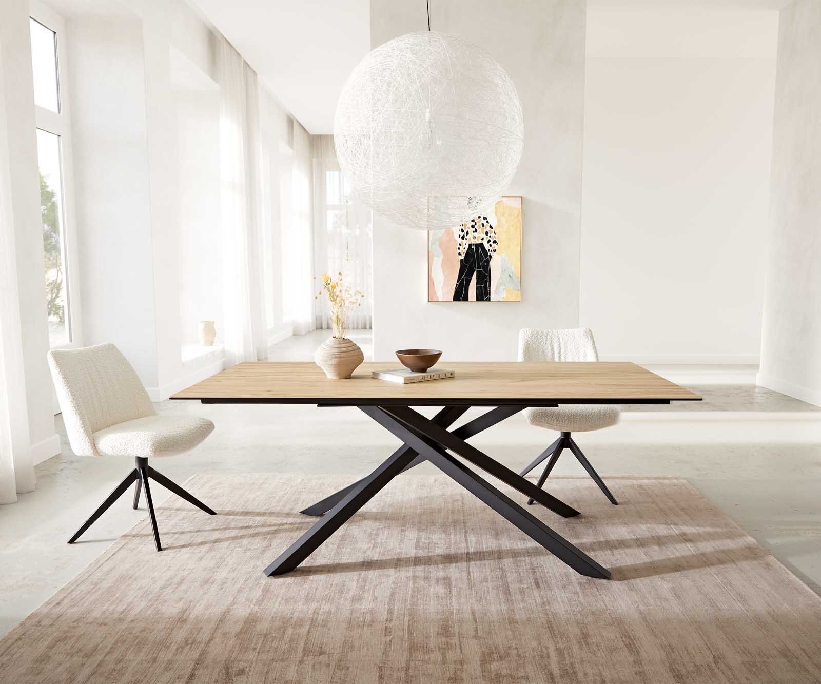 Table à manger Edge 200x100 céramique Laminam® Sabbia couleur chêne cadre croisé rectangulaire noir Table à manger Edge 200x100 céramique Laminam® Sabbia couleur chêne cadre croisé rectangulaire noir