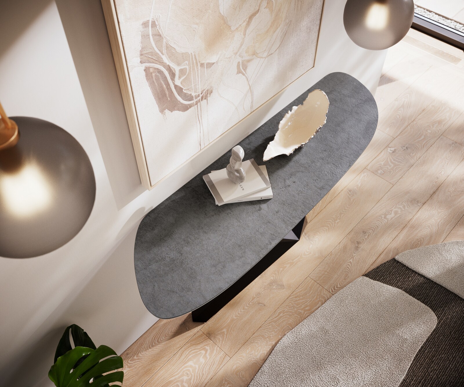 Table console Edge Organique 140x40 cm Céramique Béton Gris Zentharo Métal Noir 3