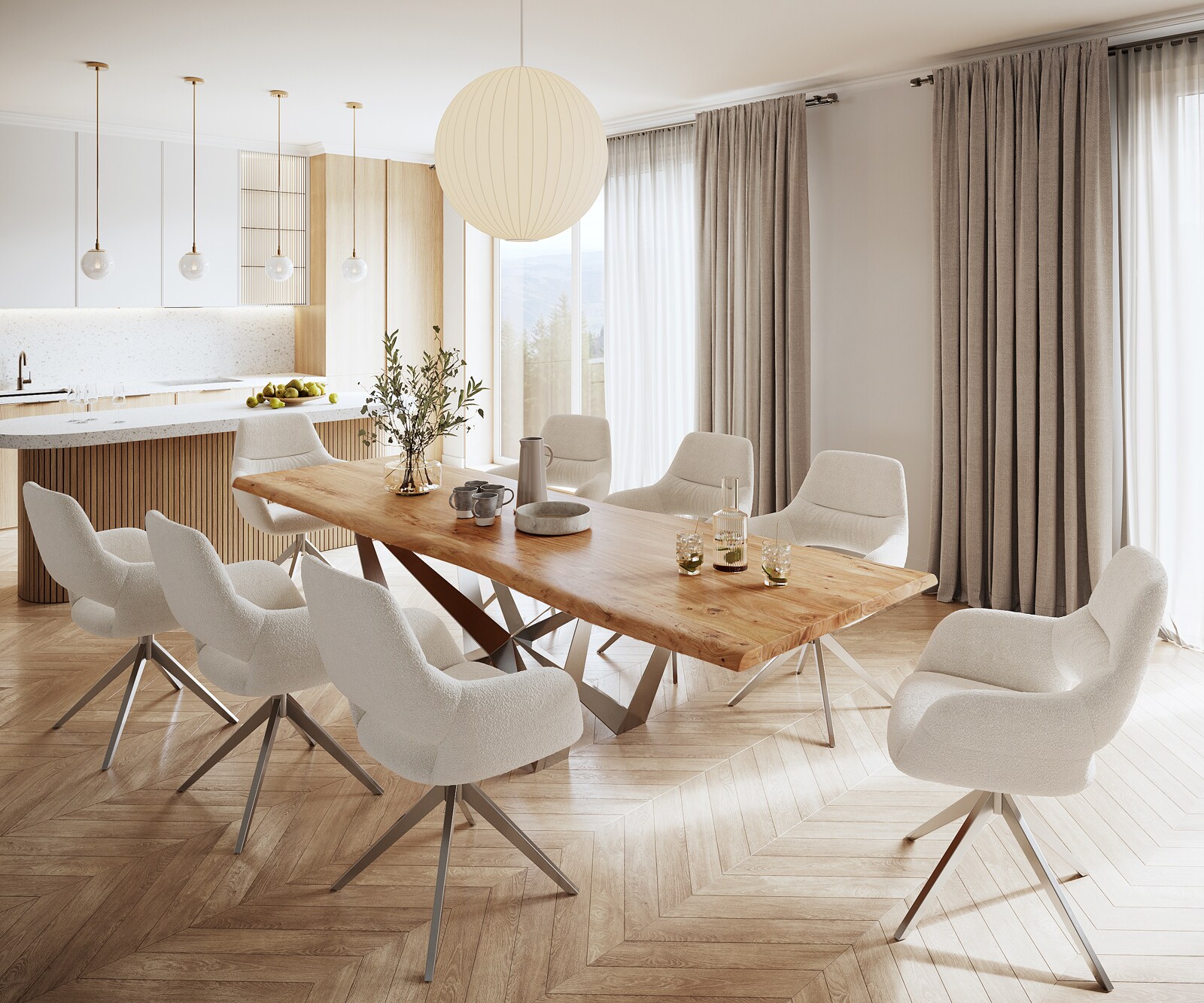 Table à manger Edge 300x100 XL acacia nature Spider acier plat acier inoxydable Live-Edge 7