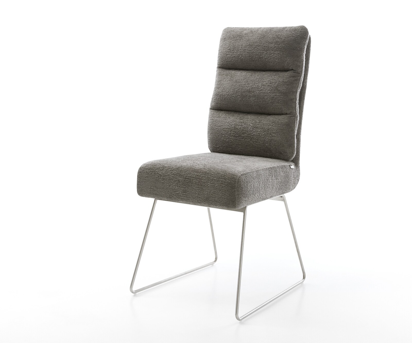 Chaise-de-salle-à-manger Pela-Flex bouclé doux couleur boue pied trapèze acier inoxydable resorts ensachés 1