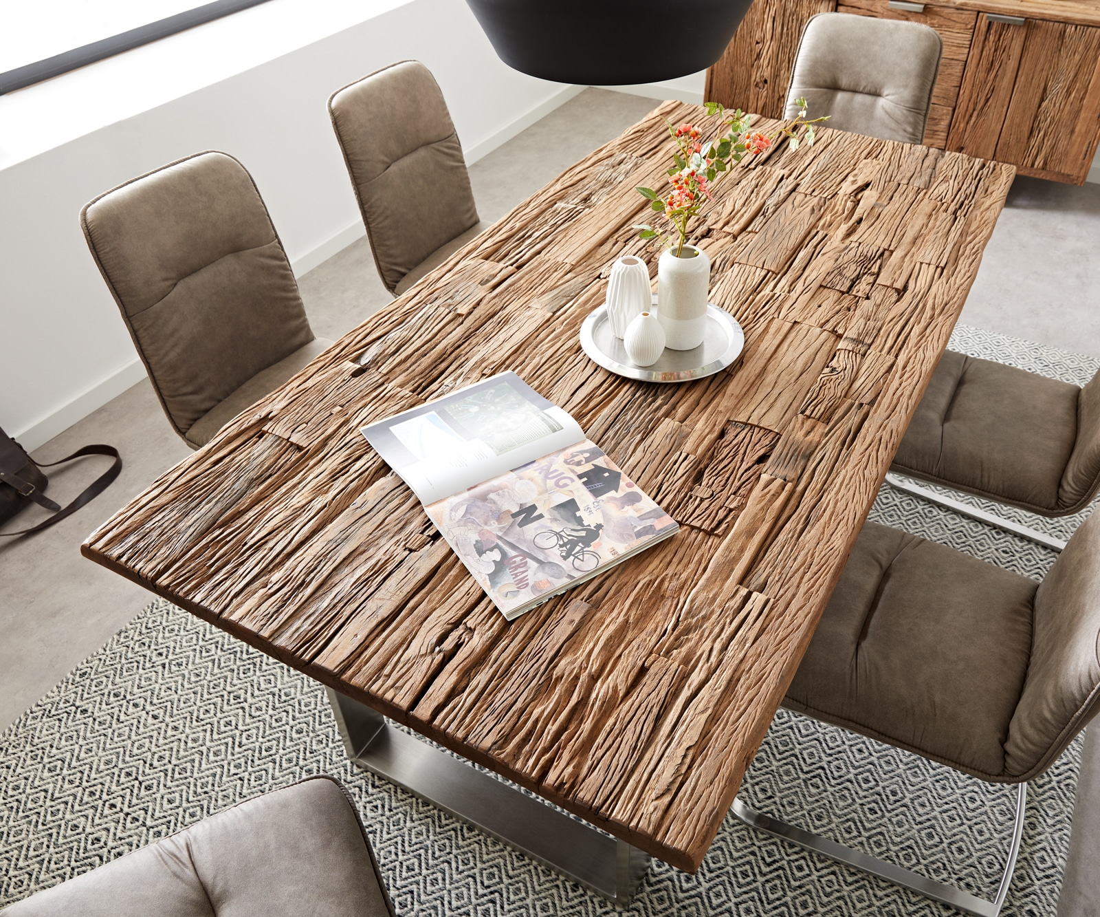 Table-à-manger Reclaimed 200x100 cm aspect vintage acier inoxydable étroit 3 Table-à-manger Reclaimed 200x100 cm aspect vintage acier inoxydable étroit 3