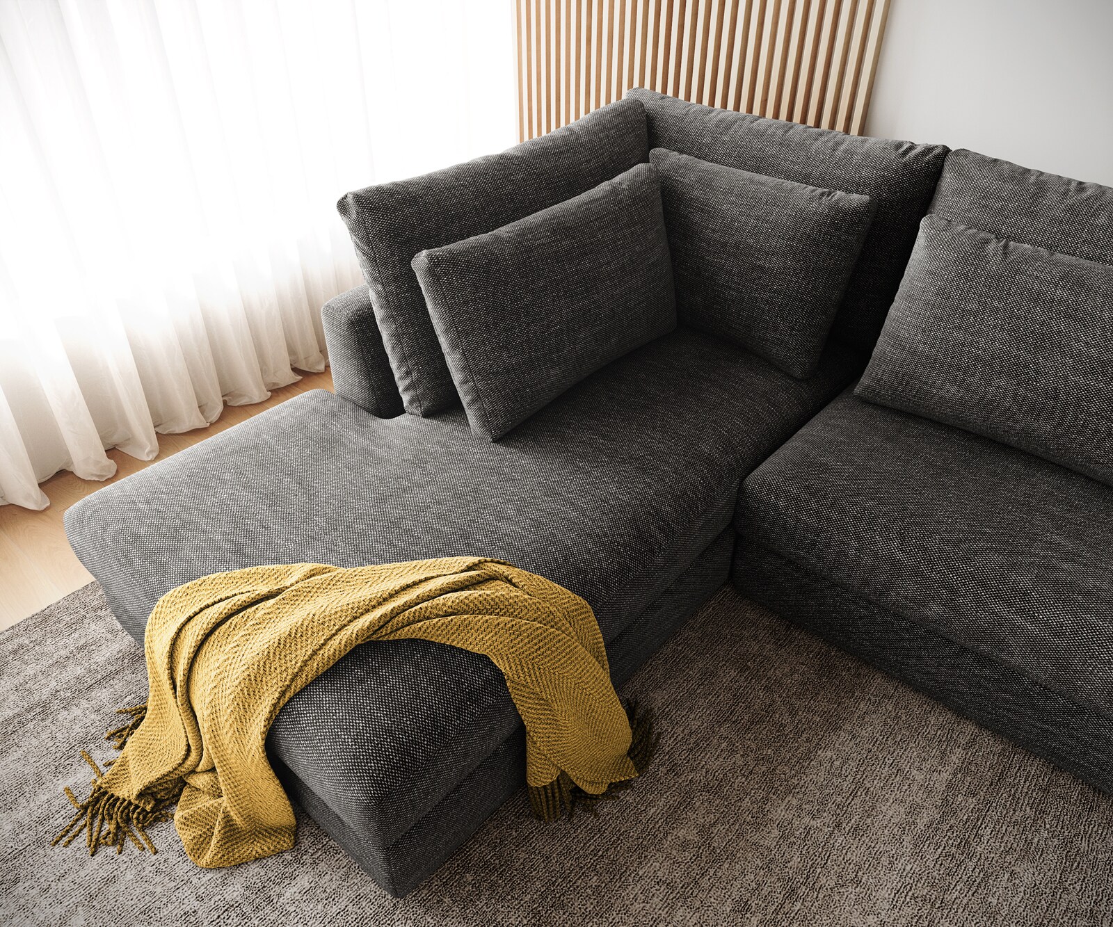Canapé d'angle Isla 330x225 cm Chenille Anthracite méridiènne  gauche 5