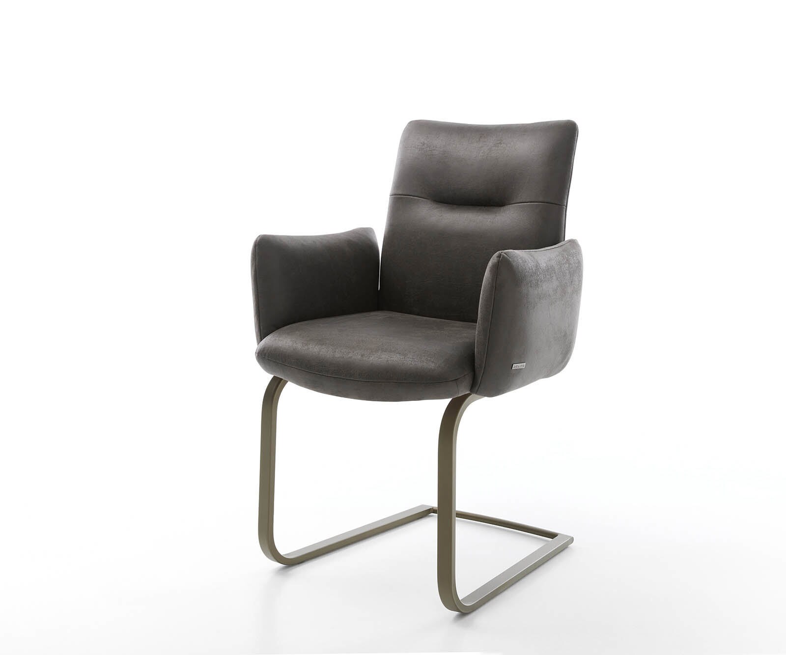 Cantilever Jova-Flex avec accoudoirs microvelours anthracite vintage pied cantilever plat aspect titane ressorts ensachés