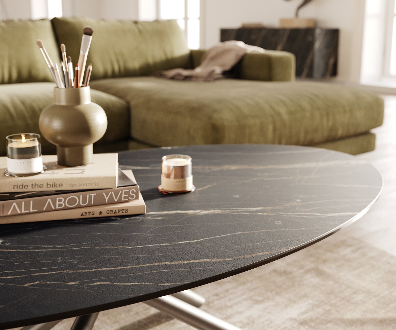 Table basse Edge Oval 140x80 cm céramique Laminam® Noir Desir brun Sarity acier inoxydable brossé 5