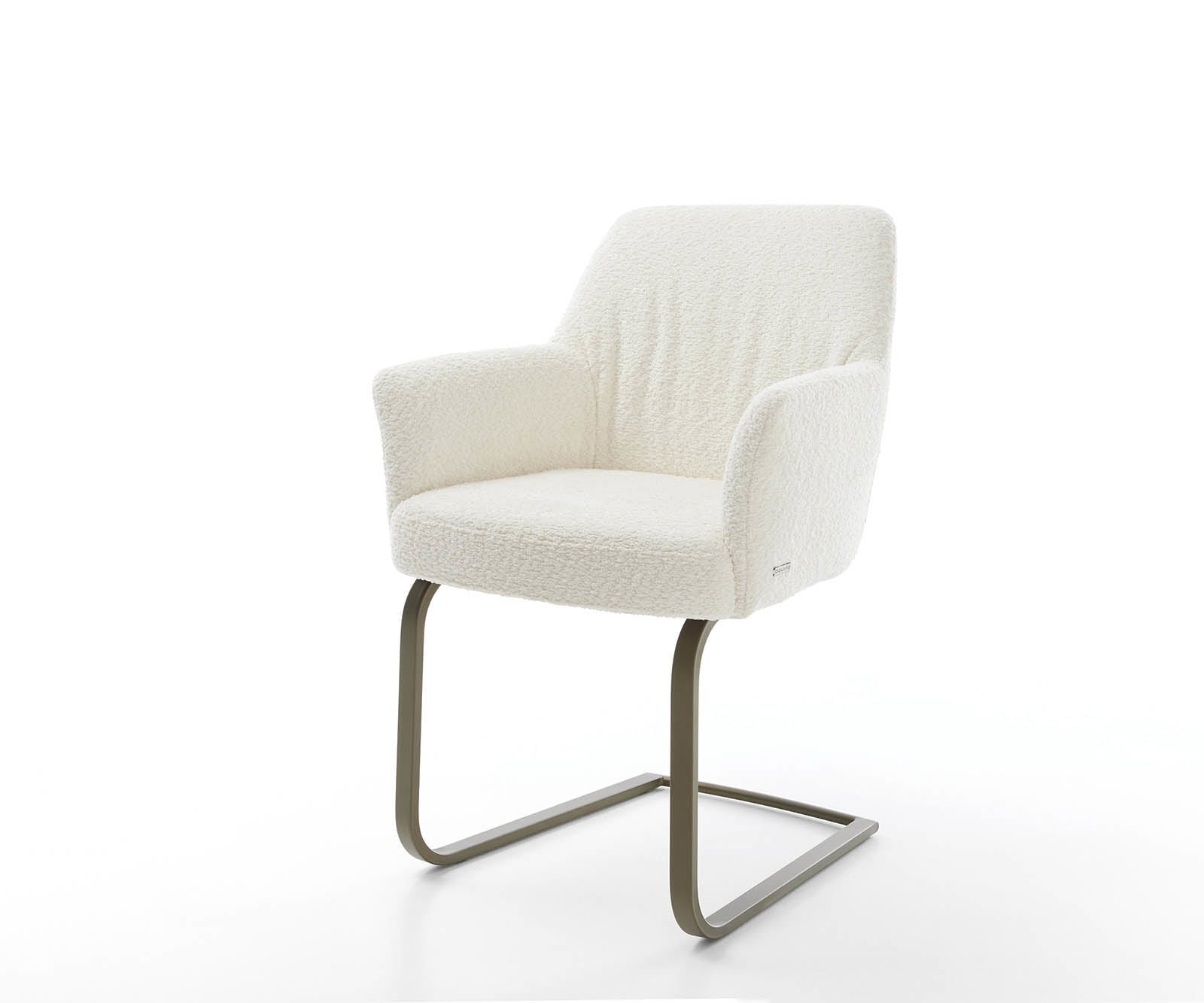 Cantilever Xana-Flex avec accoudoirs bouclé blanc pied cantilever plat aspect titane ressorts ensachés Cantilever Xana-Flex avec accoudoirs bouclé blanc pied cantilever plat aspect titane ressorts ensachés