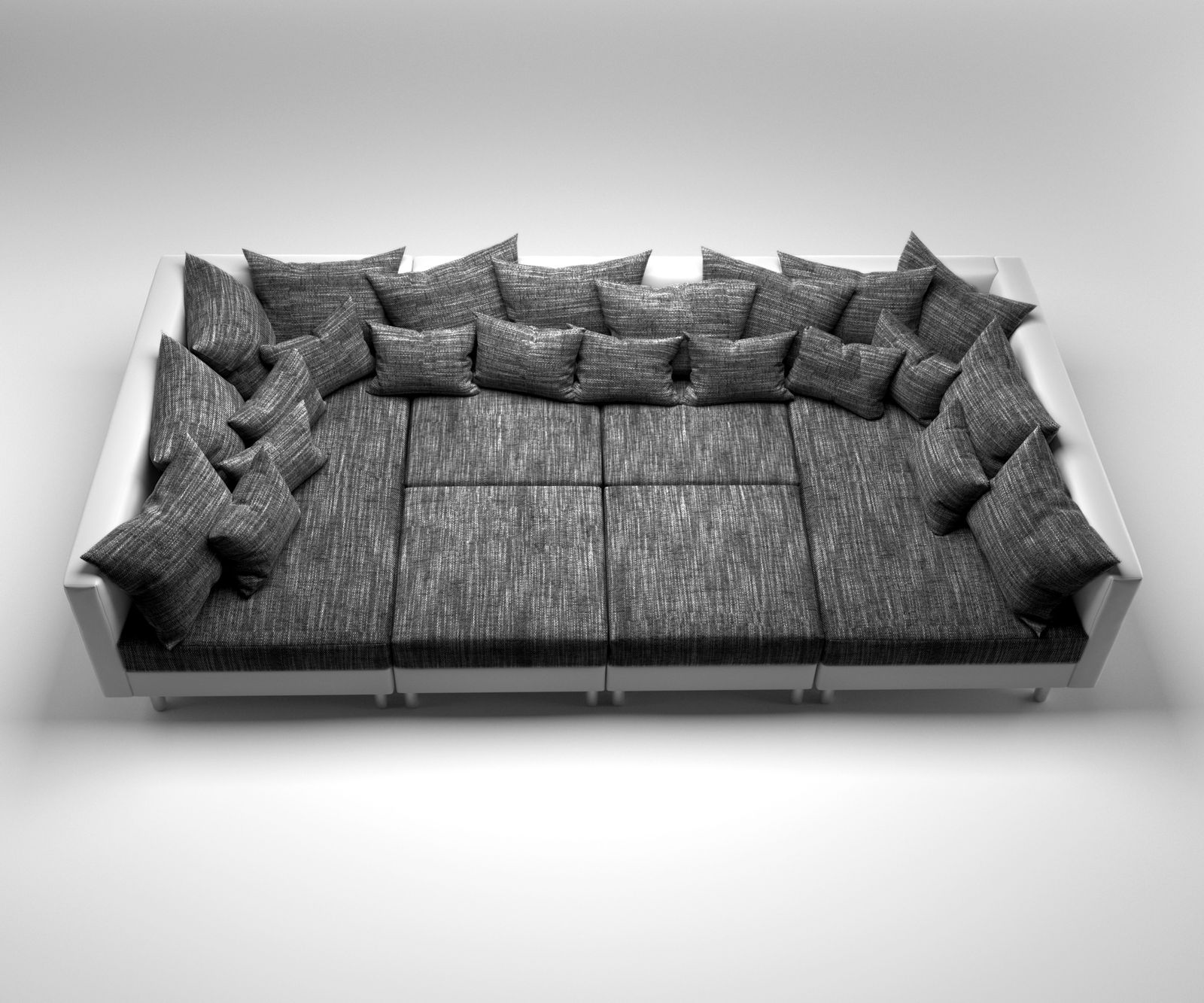 Canapé panoramqiue Clovis blanc noir avec tabouret et accoudoirs  9