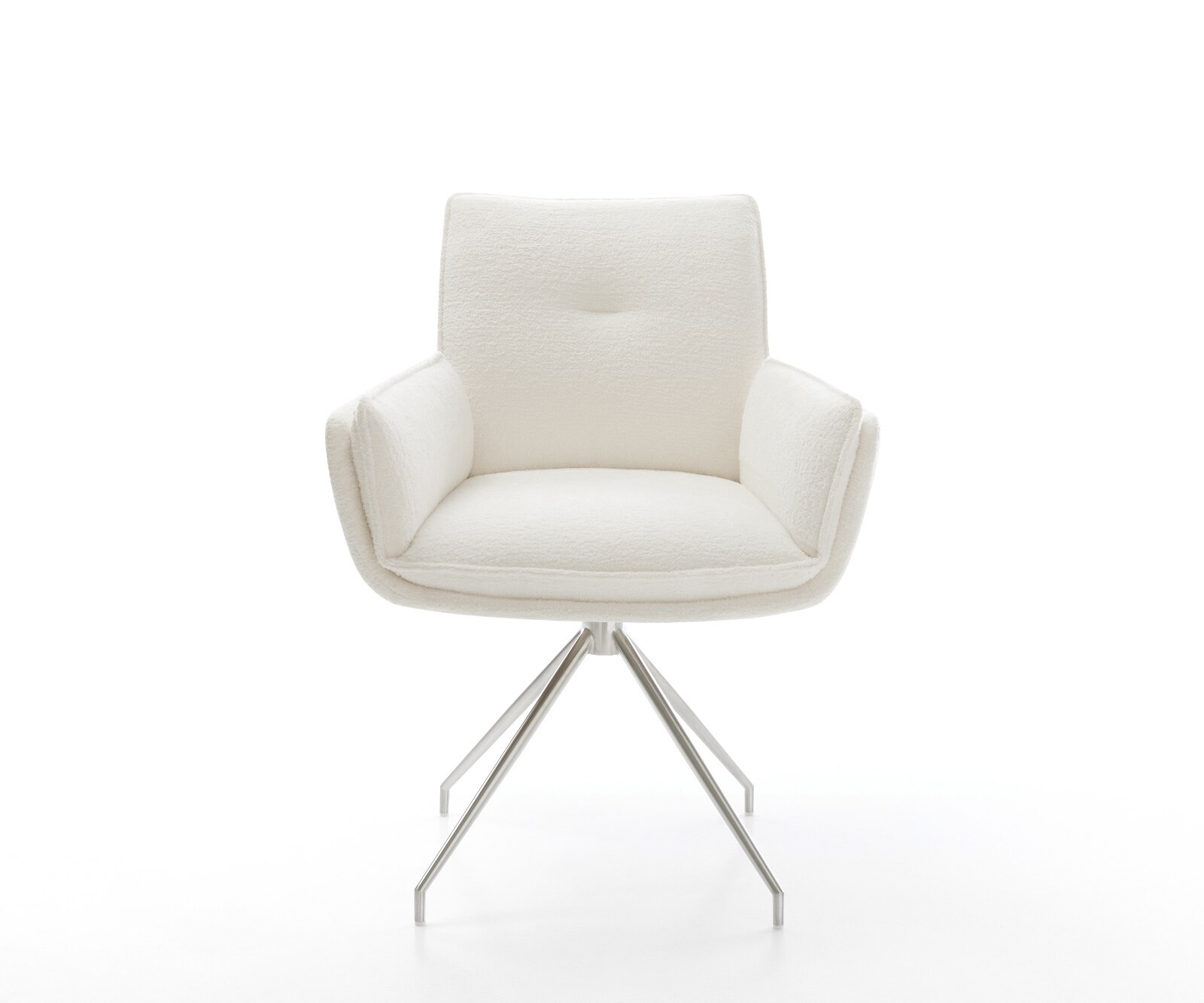 Chaise-de-salle-à-manger Nela-Flex bouclé doux beige pied croisé conique acier inoxydable 1