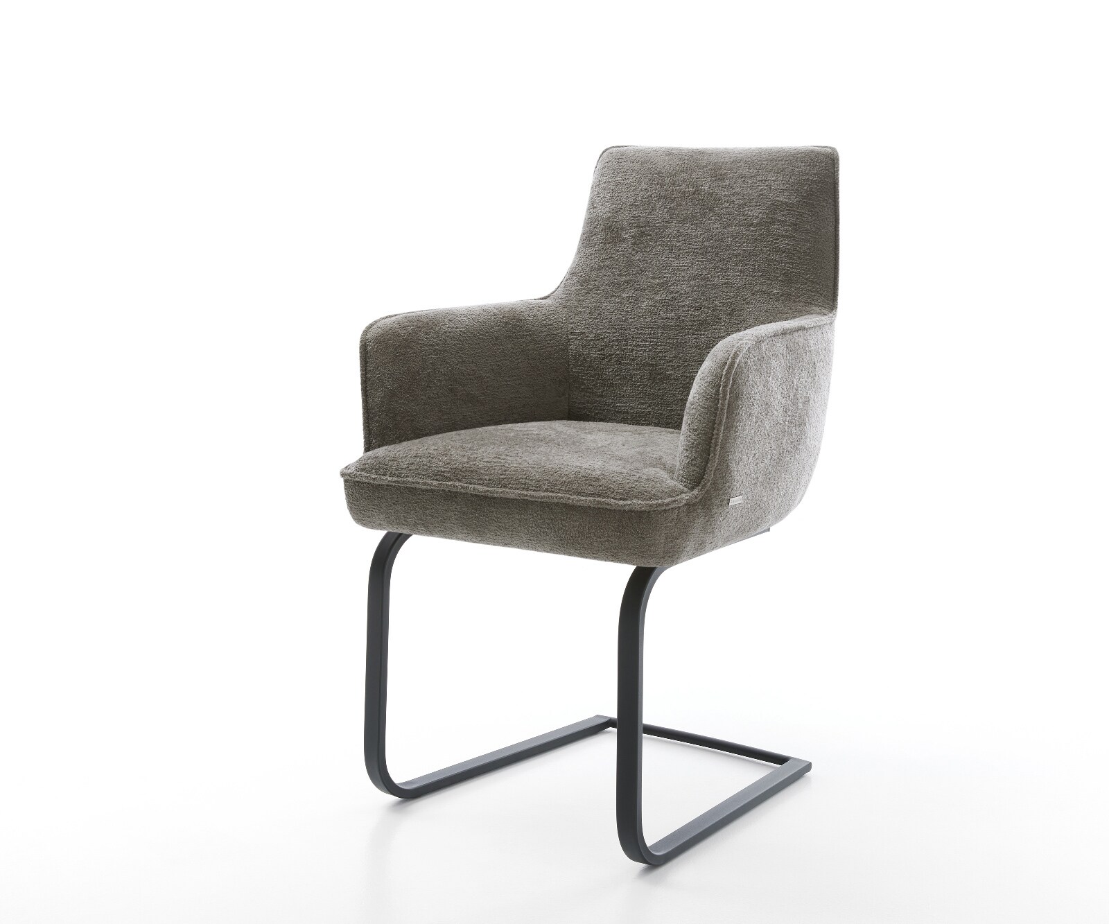 Cantilever Heira-Flex avec accoudoirs bouclé doux couleur boue pied cantilever plat noir resorts ensachés 1