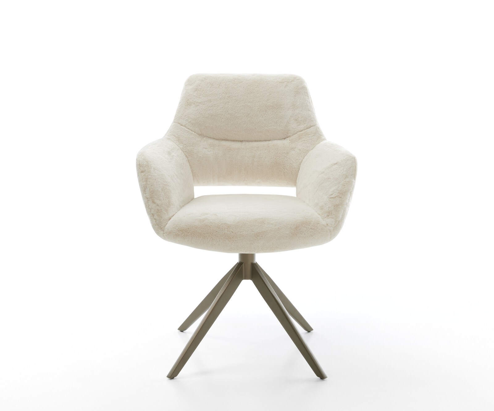 Chaise-pivotante Yago-Flex avec accoudoirs peluche crème-blanc pied croisé large aspect titane pivotement sur 360° fonction bascule resorts ensachés 2