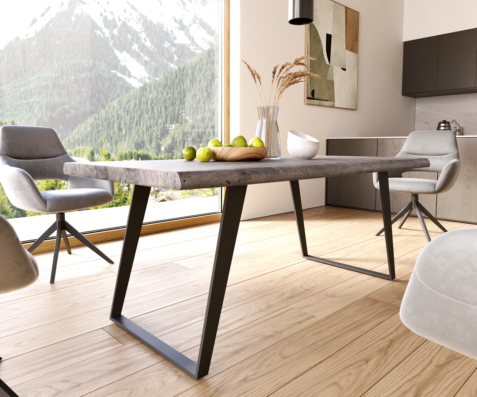 Table à manger Edge 180x90 XL acacia platine métal inclinée noir Live-Edge 6