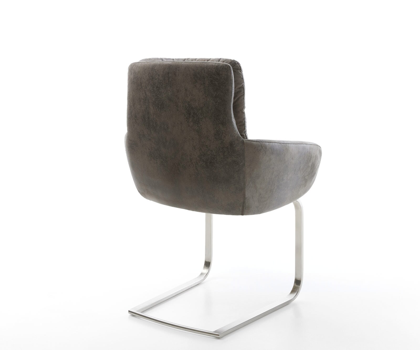 Cantilever Abelia-Flex avec accoudoirs microvelours gris antique pied cantilever plat acier inoxydable brossé 5