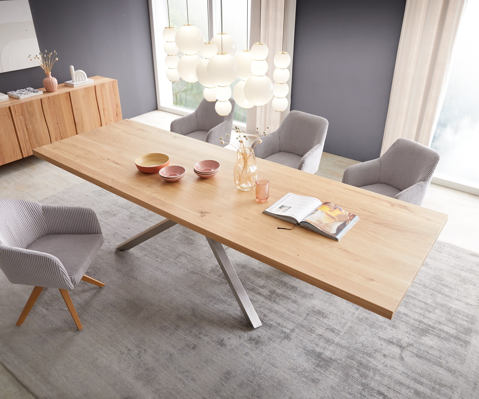 Table à manger Edge 300x100 chêne nature cadre croisé rectangle acier inoxydable 2 Table à manger Edge 300x100 chêne nature cadre croisé rectangle acier inoxydable 2