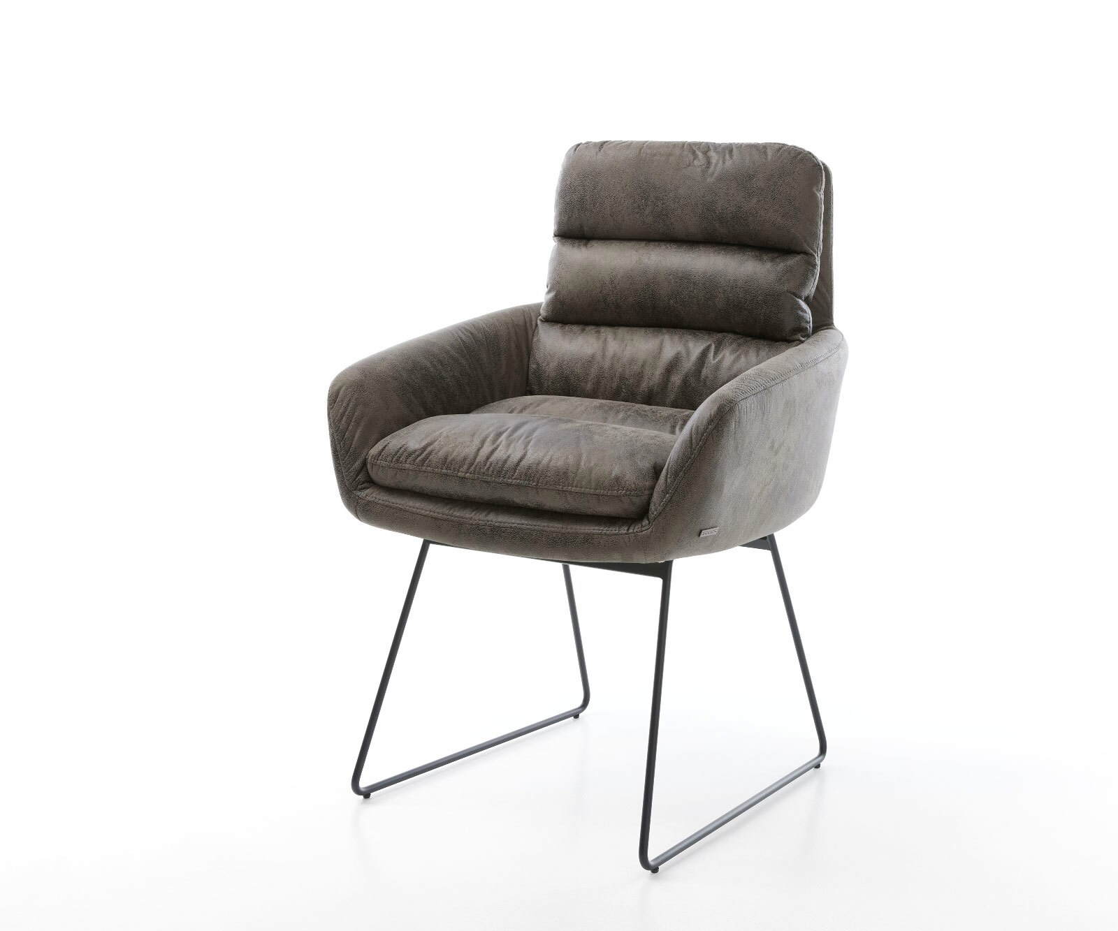 Chaise-de-salle-à-manger Abelia-Flex avec accoudoirs microvelours gris antique pied trapèze noir