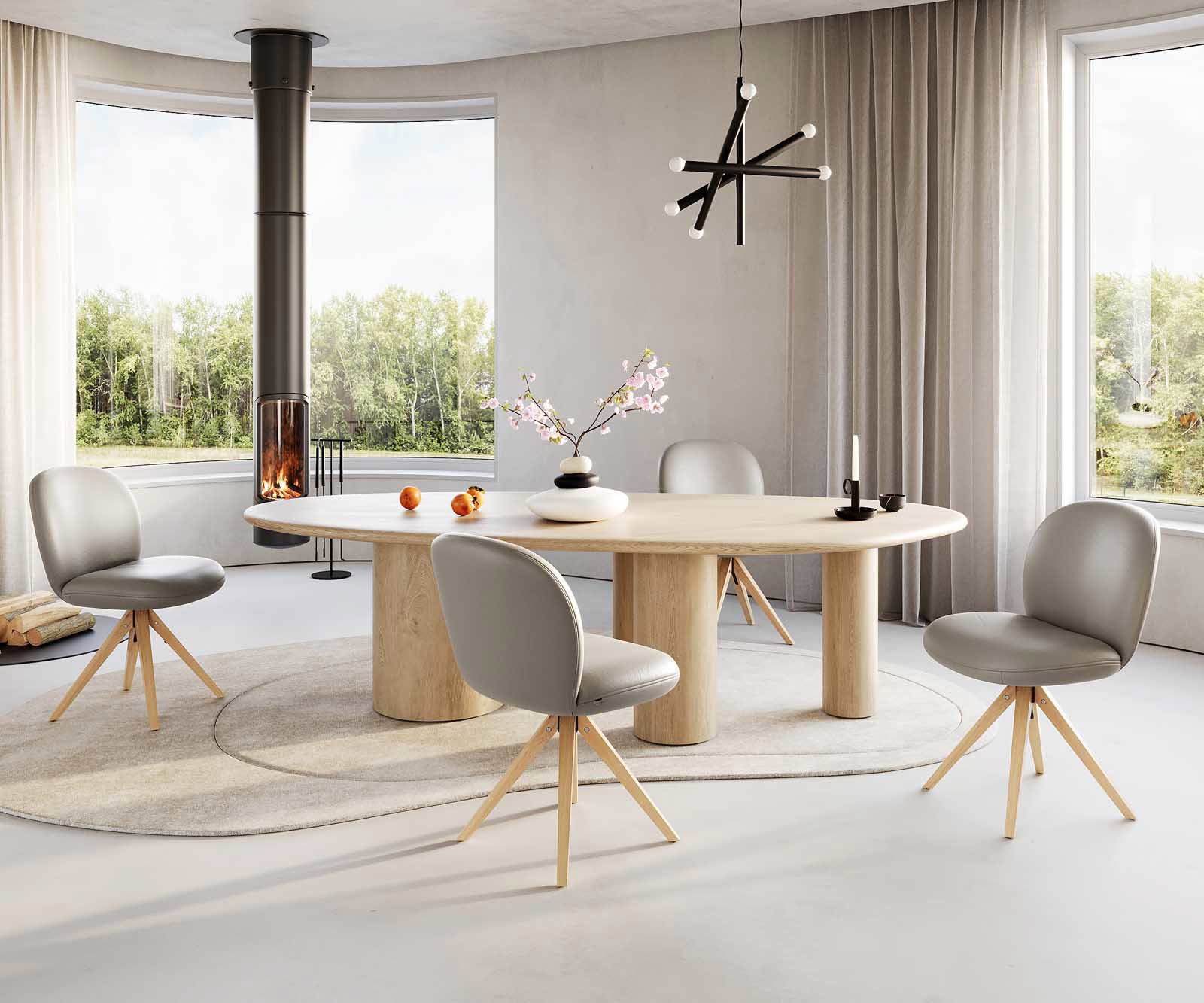 Chaise-pivotante Nube-Flex cuir de vache couleur boue pied en bois angulaire naturel pivotement sur 180° ressorts ensachés 5