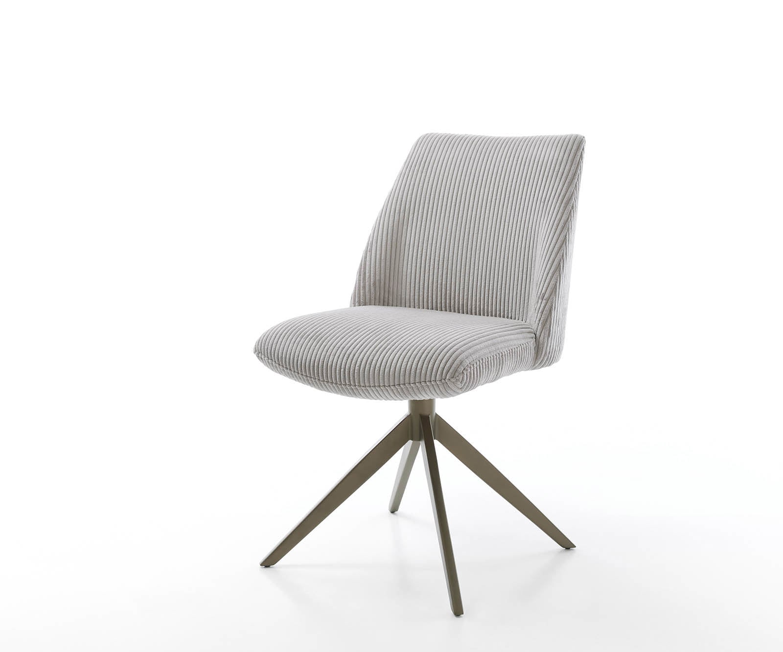 Chaise-pivotante Elso-Flex côtelé gris argenté pied croisé large aspect titane pivotement sur 360° ressorts ensachés Chaise-pivotante Elso-Flex côtelé gris argenté pied croisé large aspect titane pivotement sur 360° ressorts ensachés