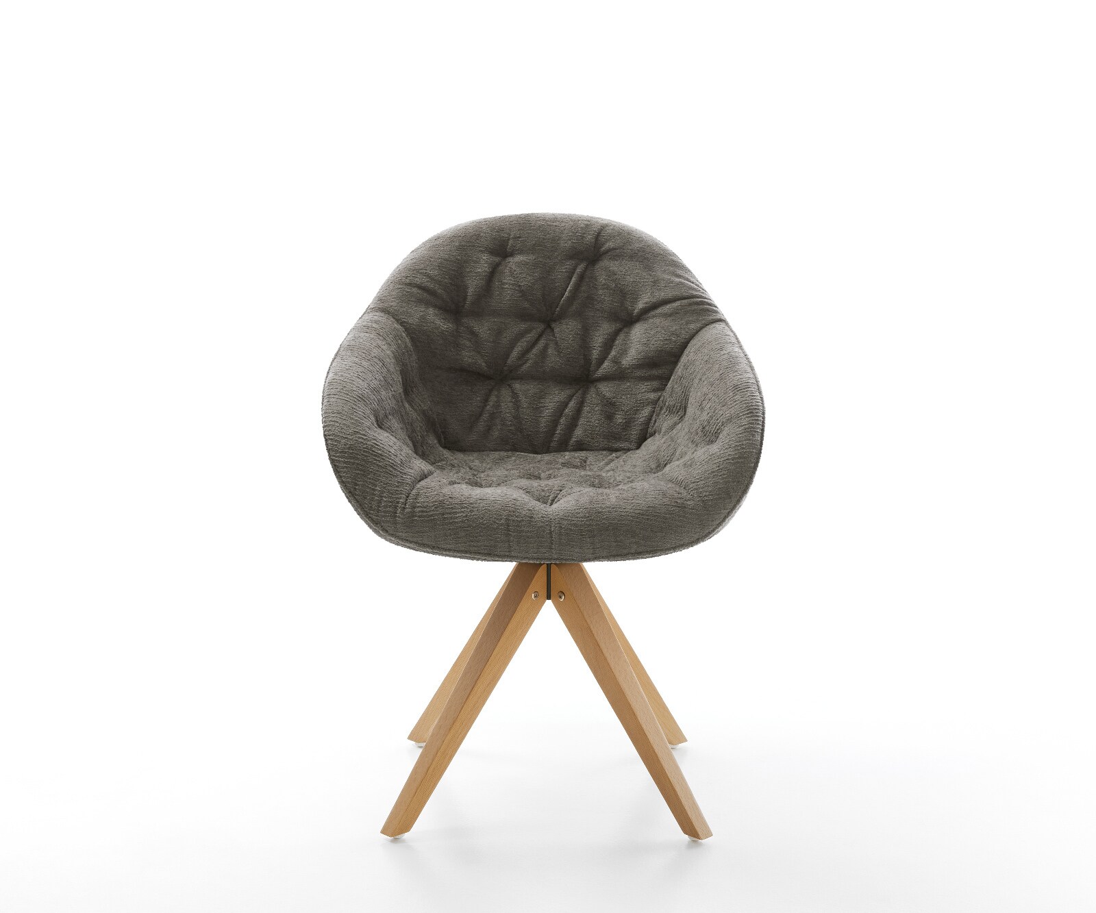 Chaise-pivotante Gaio-Flex bouclé doux couleur boue pied en bois angulaire naturel pivotement sur 180° 1