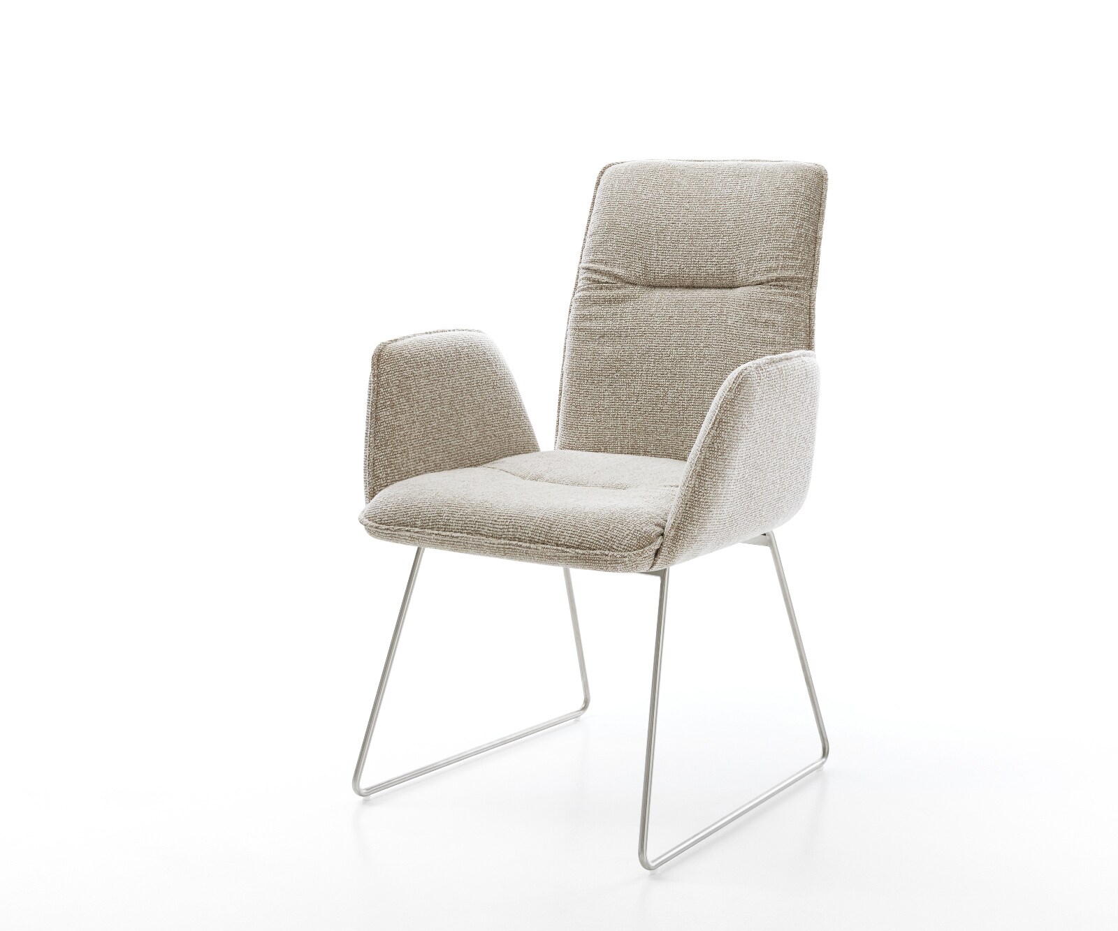 Chaise-de-salle-à-manger Vinja-Flex tissu tissé doux beige pied trapèze acier inoxydable 1