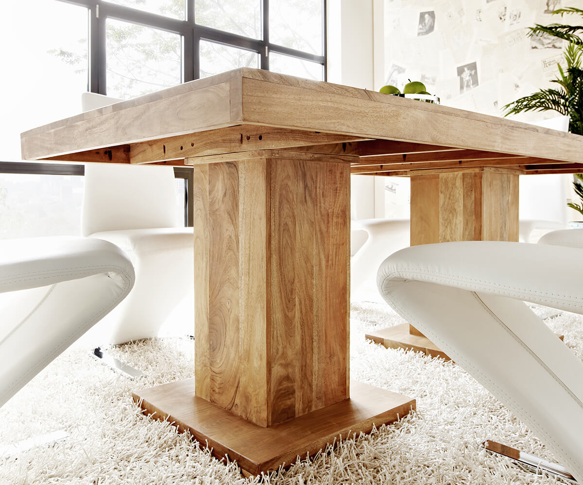 Table-manger Indra acacia nature 200x100 massif table à colonnes 4