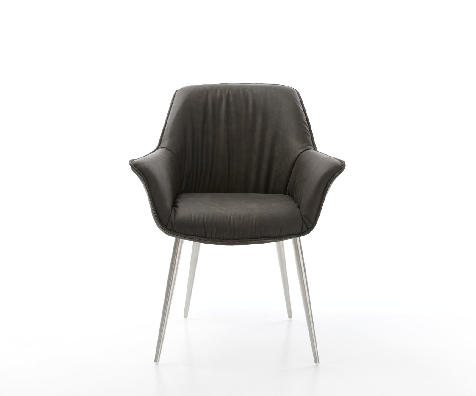 Chaise-de-salle-à-manger Keila-Flex avec accoudoirs microvelours anthracite vintage 4 pieds coniques acier inoxydable brossé 2