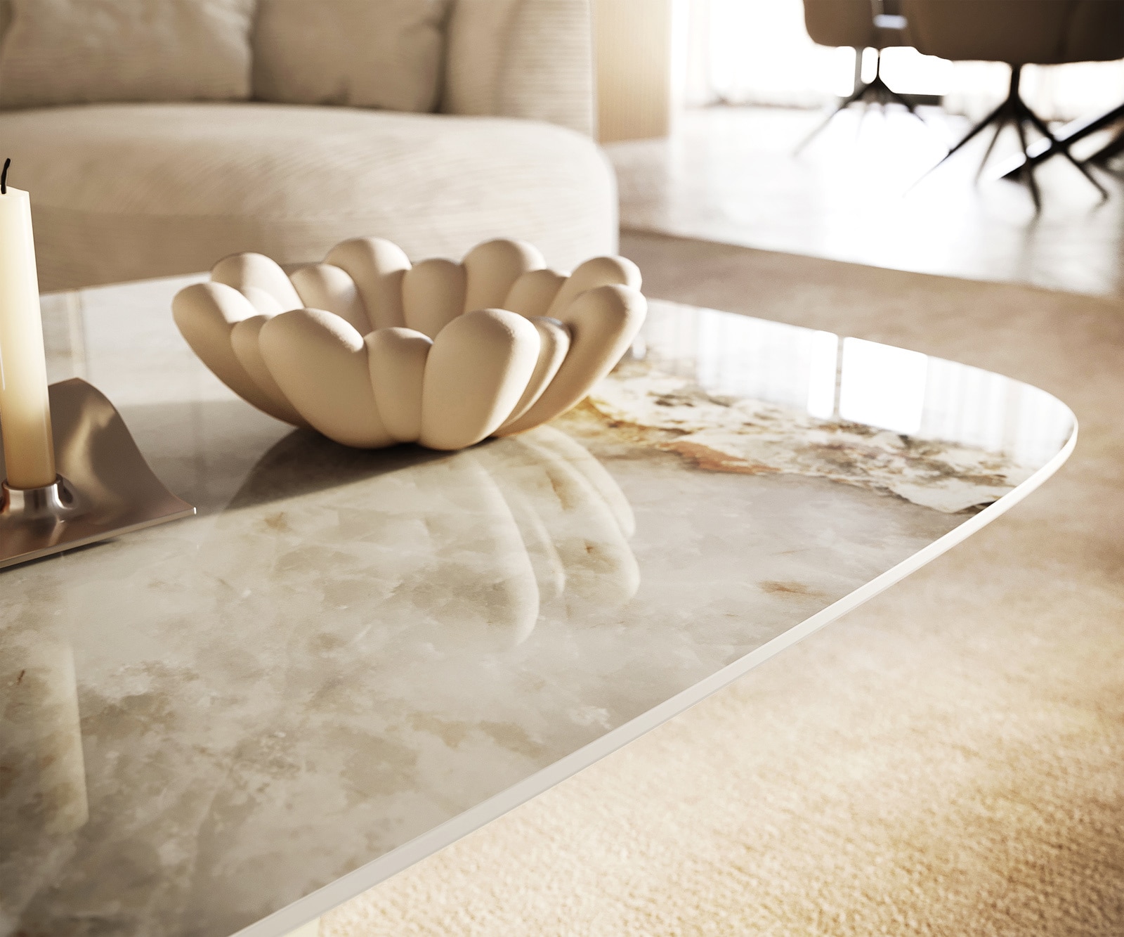 Table basse Edge Boot 140x80 cm céramique Minas Melange Vibany Metall finition effet titane 4