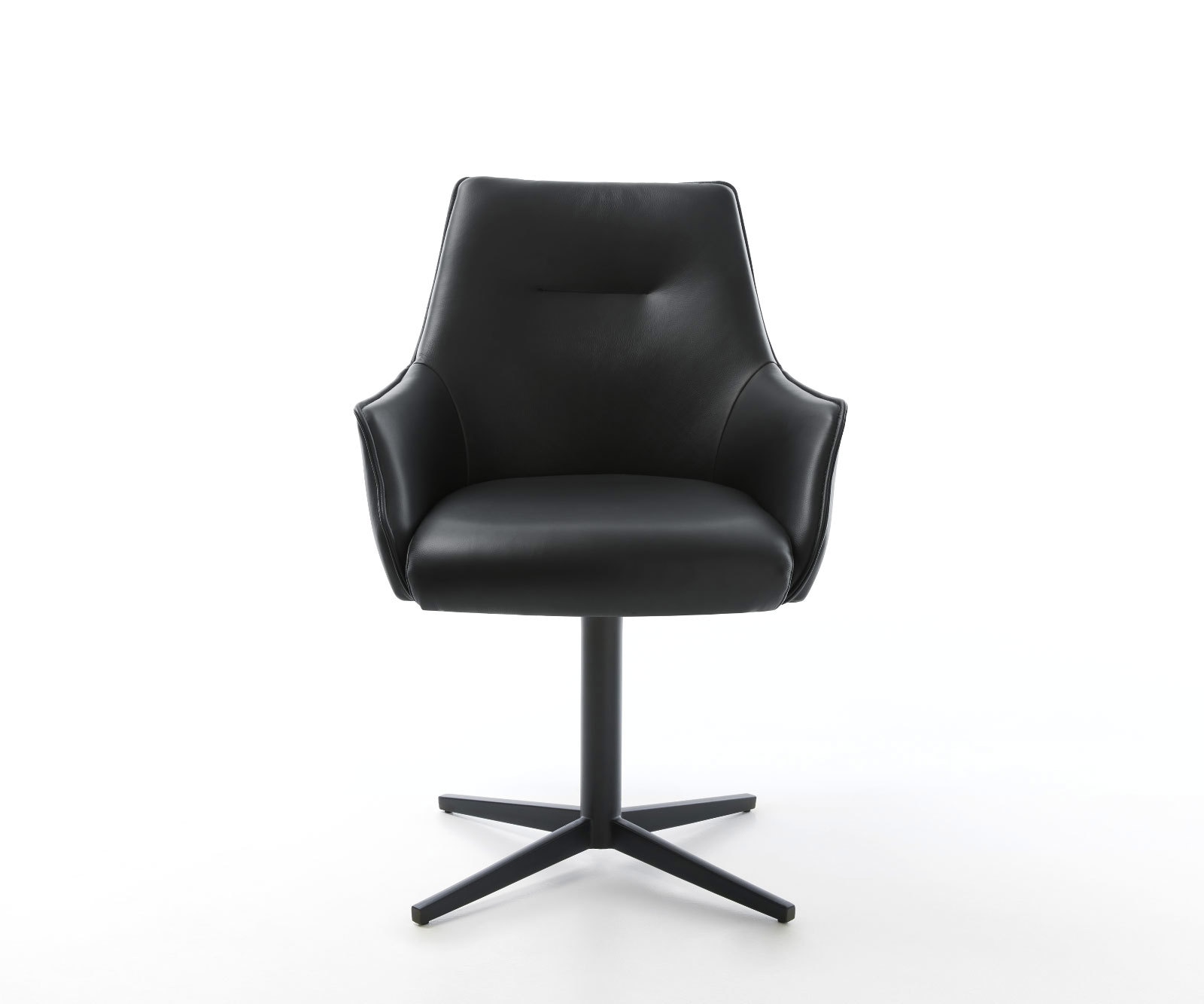 Chaise-pivotante Alja-Flex avec accoudoirs cuir de vache noir pied de chaise 4 branches noir pivotement sur 360° ressorts ensachés 1 Chaise-pivotante Alja-Flex avec accoudoirs cuir de vache noir pied de chaise 4 branches noir pivotement sur 360° ressorts ensachés 1