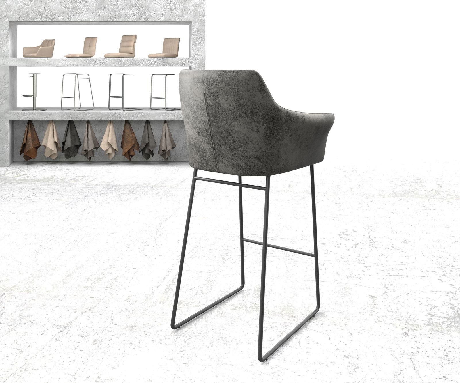 Chaise-de-bar Yulo-Flex vintage gris cadre patin métal 2 Chaise-de-bar Yulo-Flex vintage gris cadre patin métal 2