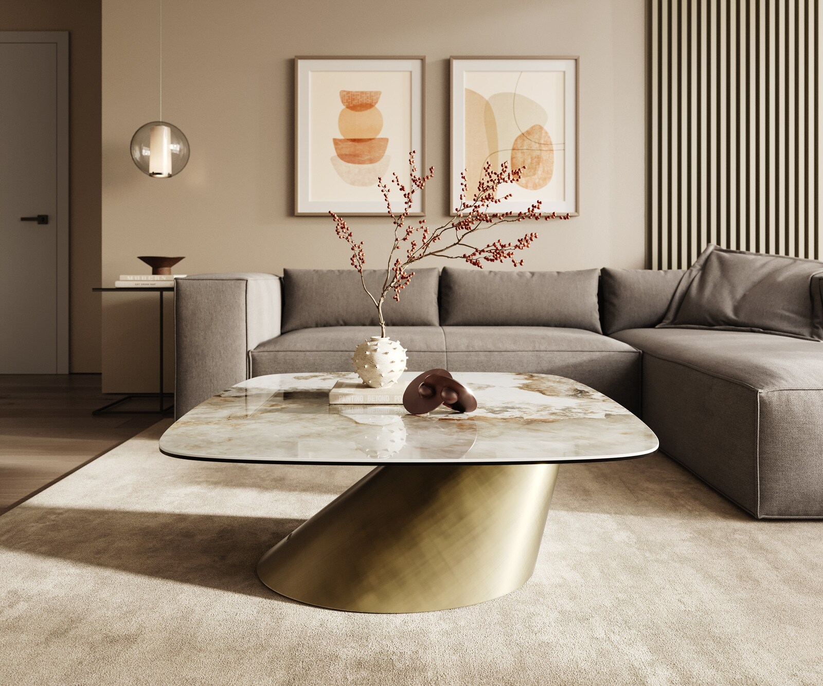Table basse Edge Boot 90x90 cm céramique Minas Melange Conis doré métallique 2
