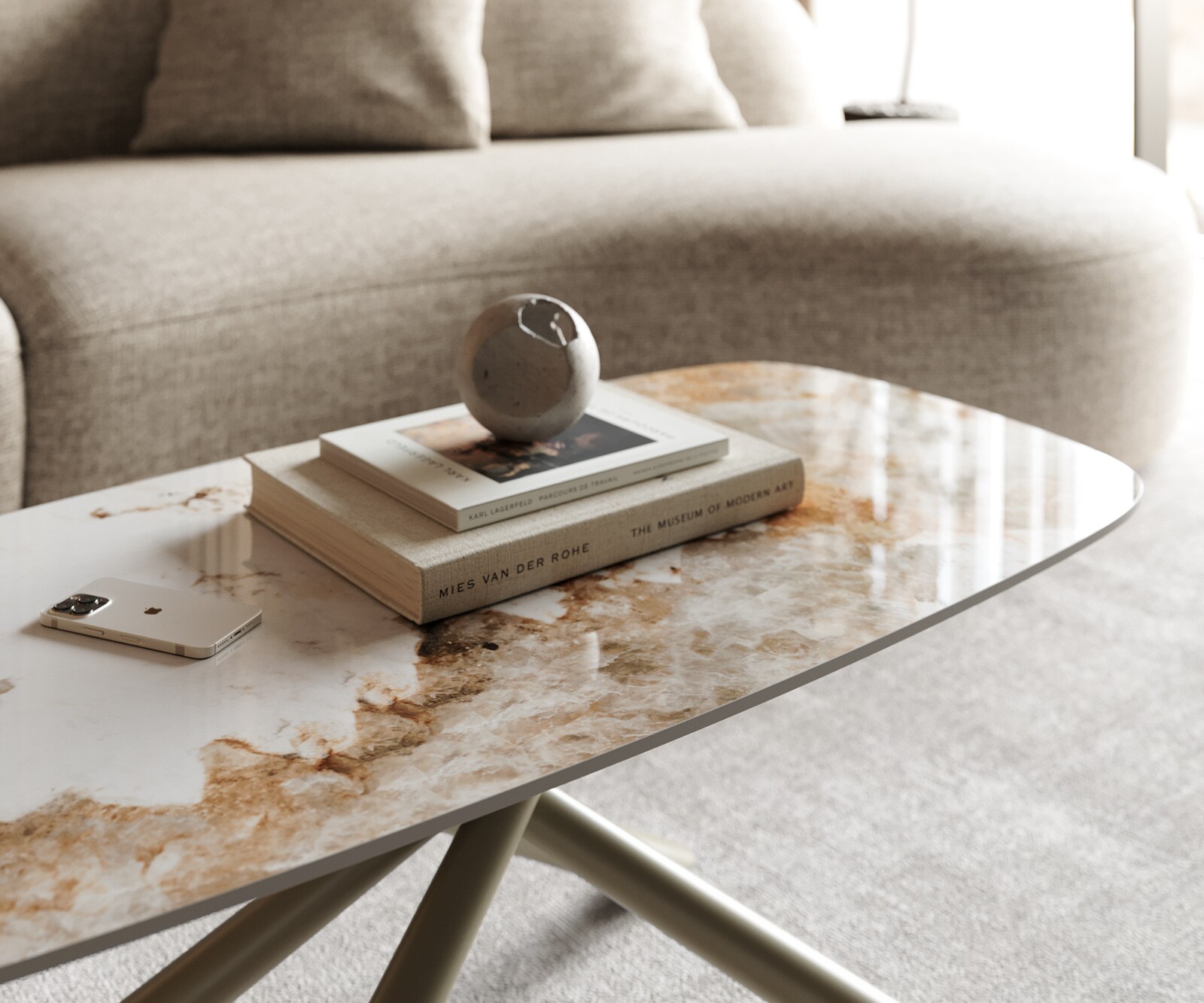 Table basse Edge Boot 100x50 cm céramique Minas Melange Sarity Metall finition effet titane 5